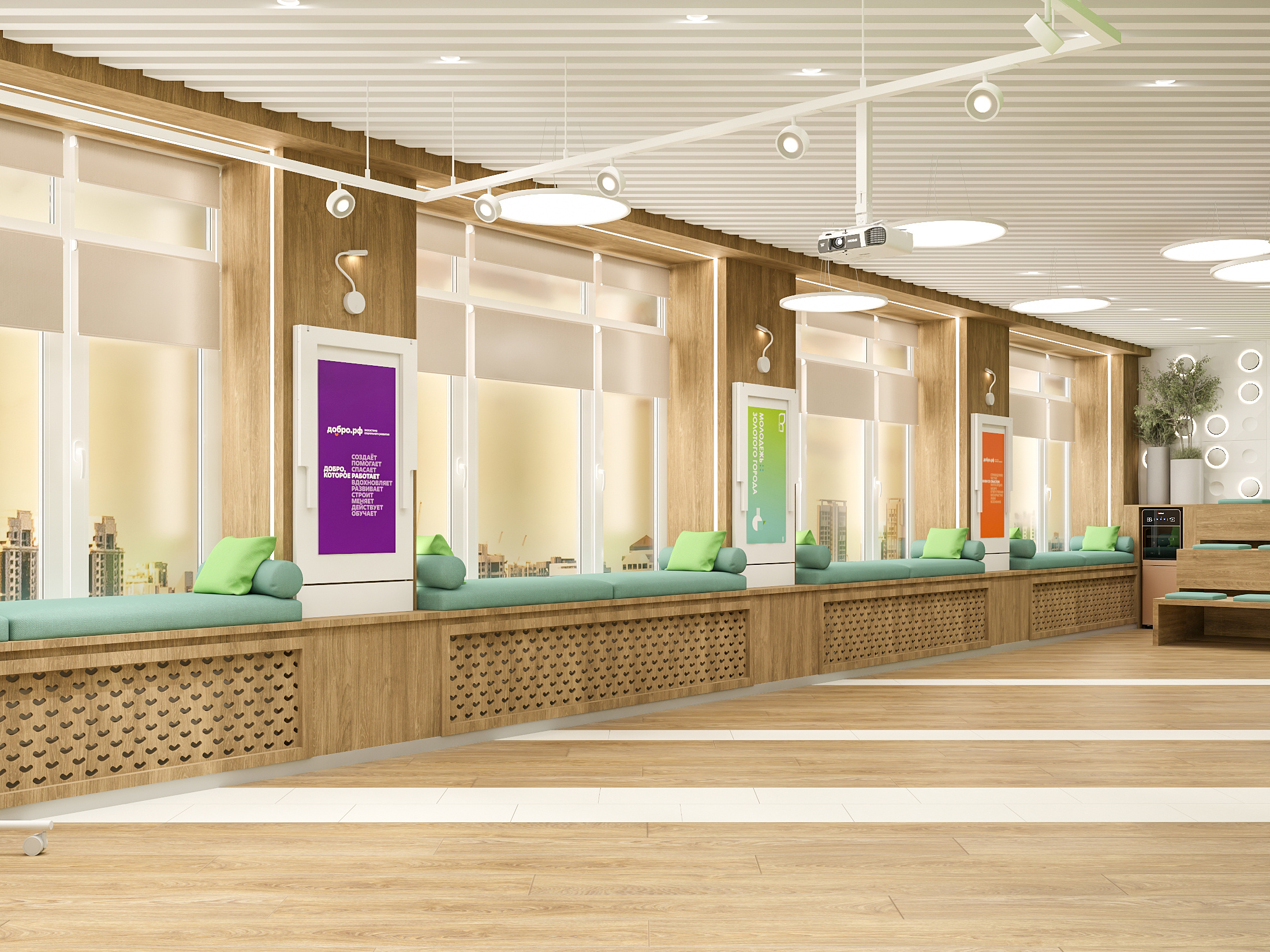 Интерьере  модульного Медиазала для БМАУ Центр по работе с молодежью  "МОЛОДЕЖКА"