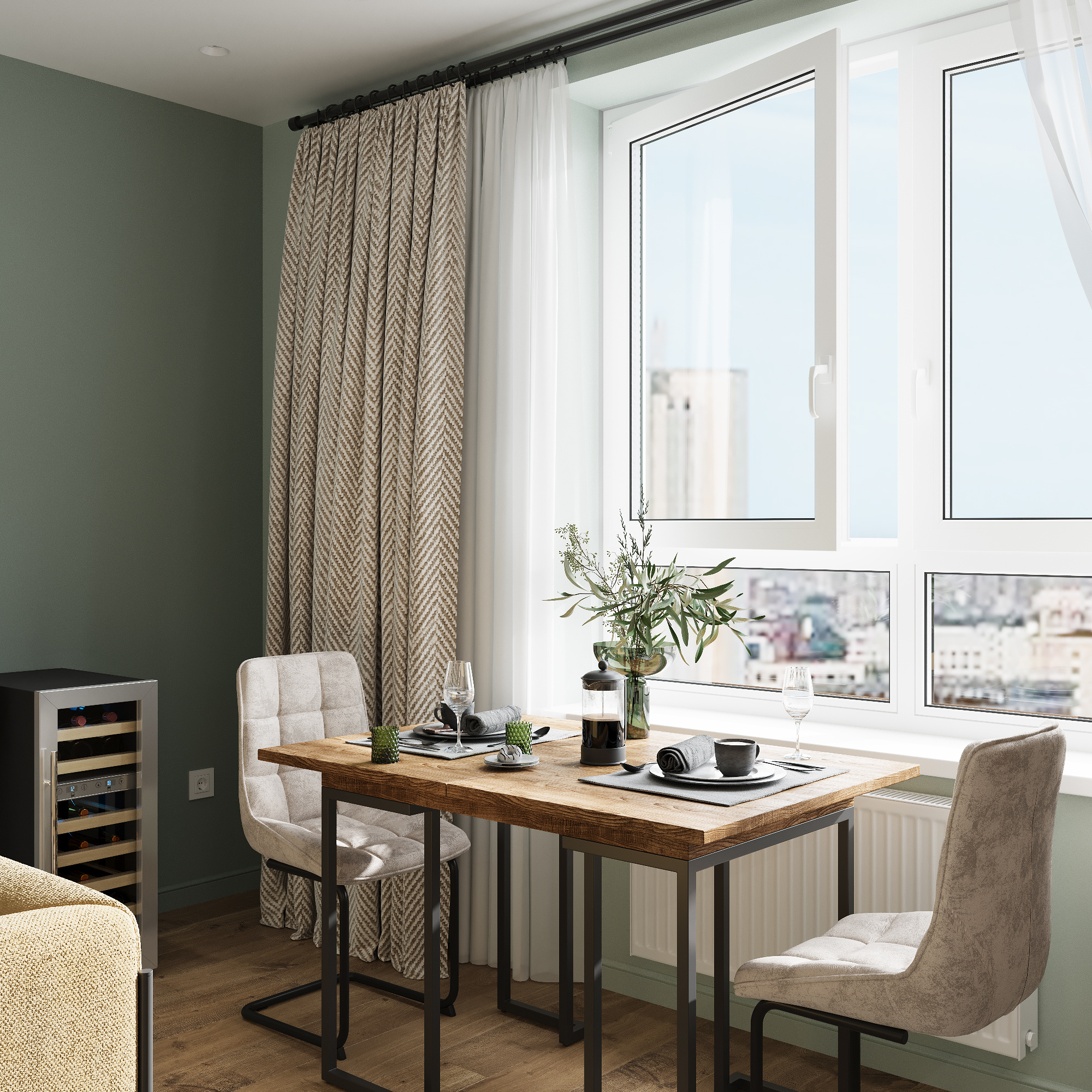 Интерьер кухни - гостиной в современном стиле в ЖК "Ботаника Life"