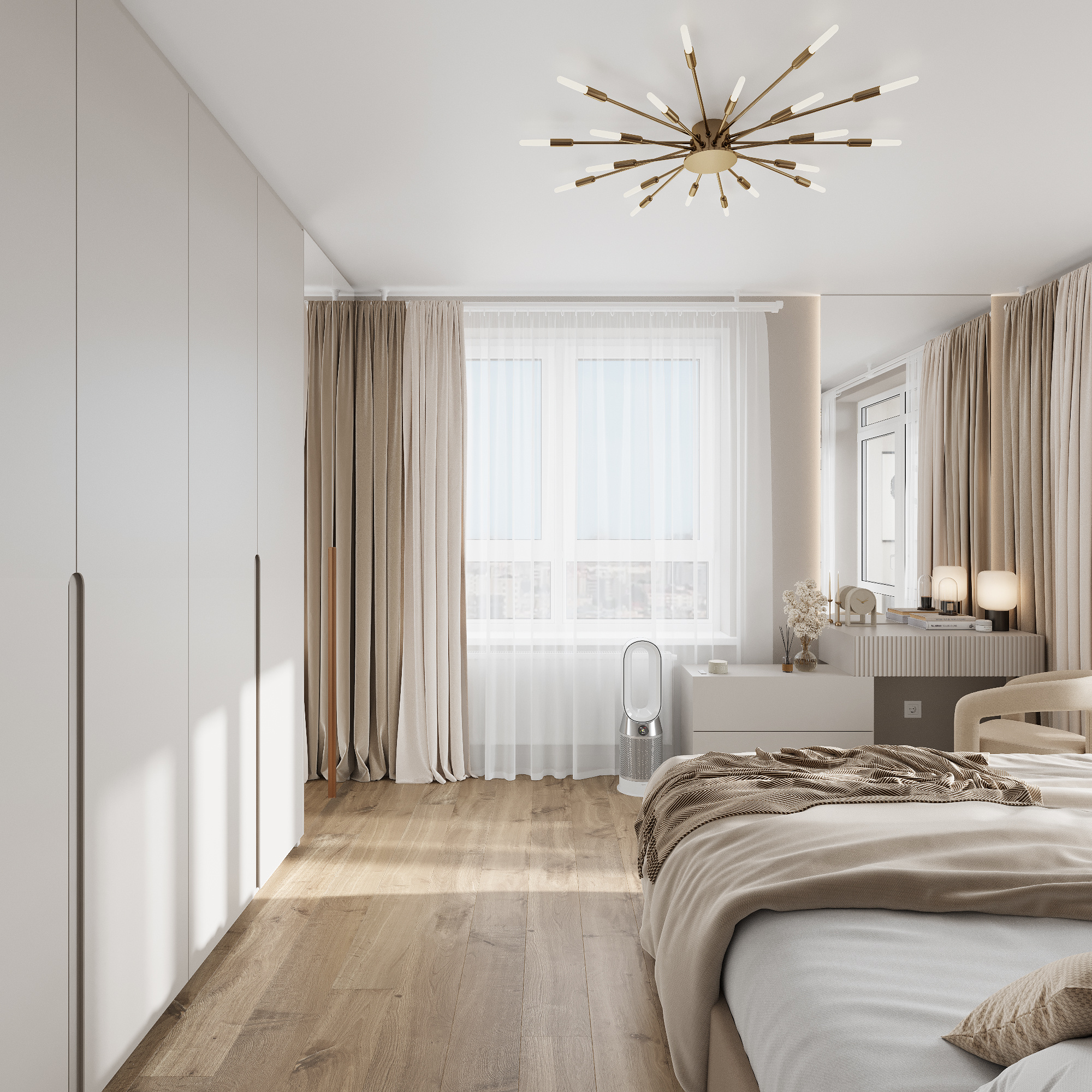 Интерьер спальни и балкона в современном стиле в ЖК "Ботаника Life"