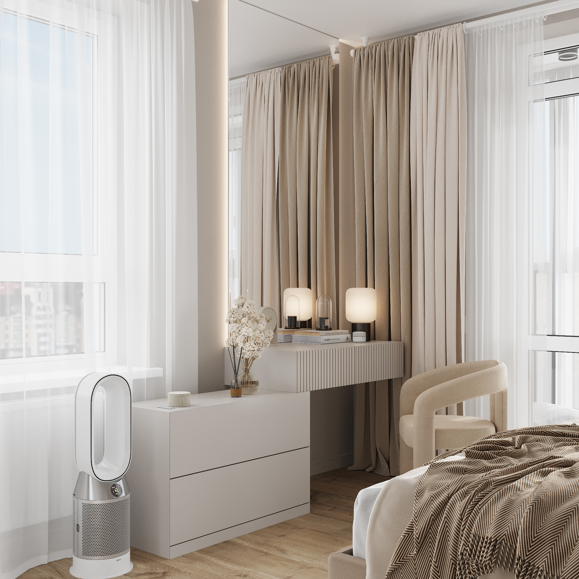 Интерьер спальни и балкона в современном стиле в ЖК "Ботаника Life"