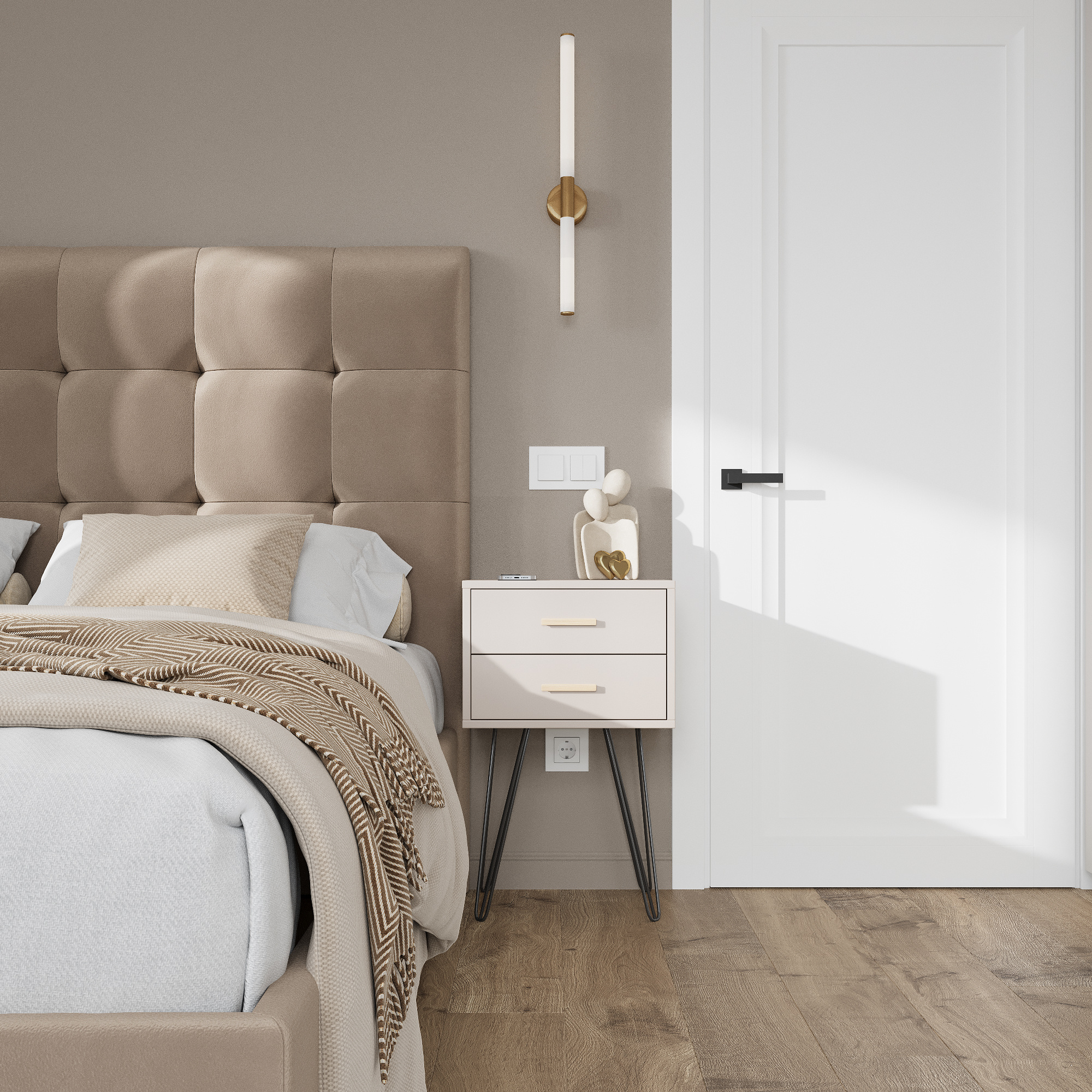 Интерьер спальни и балкона в современном стиле в ЖК "Ботаника Life"