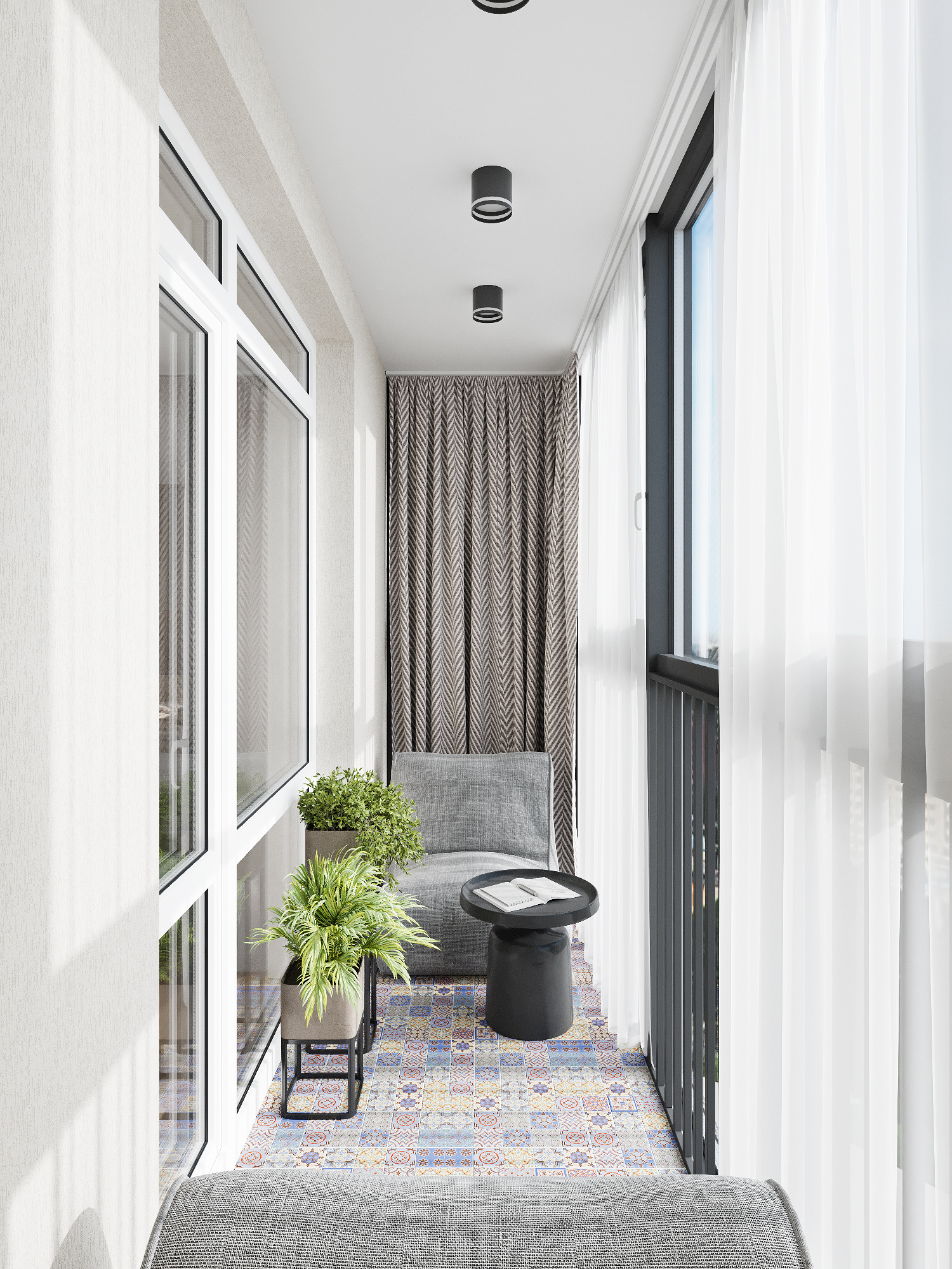 Интерьер спальни и балкона в современном стиле в ЖК "Ботаника Life"