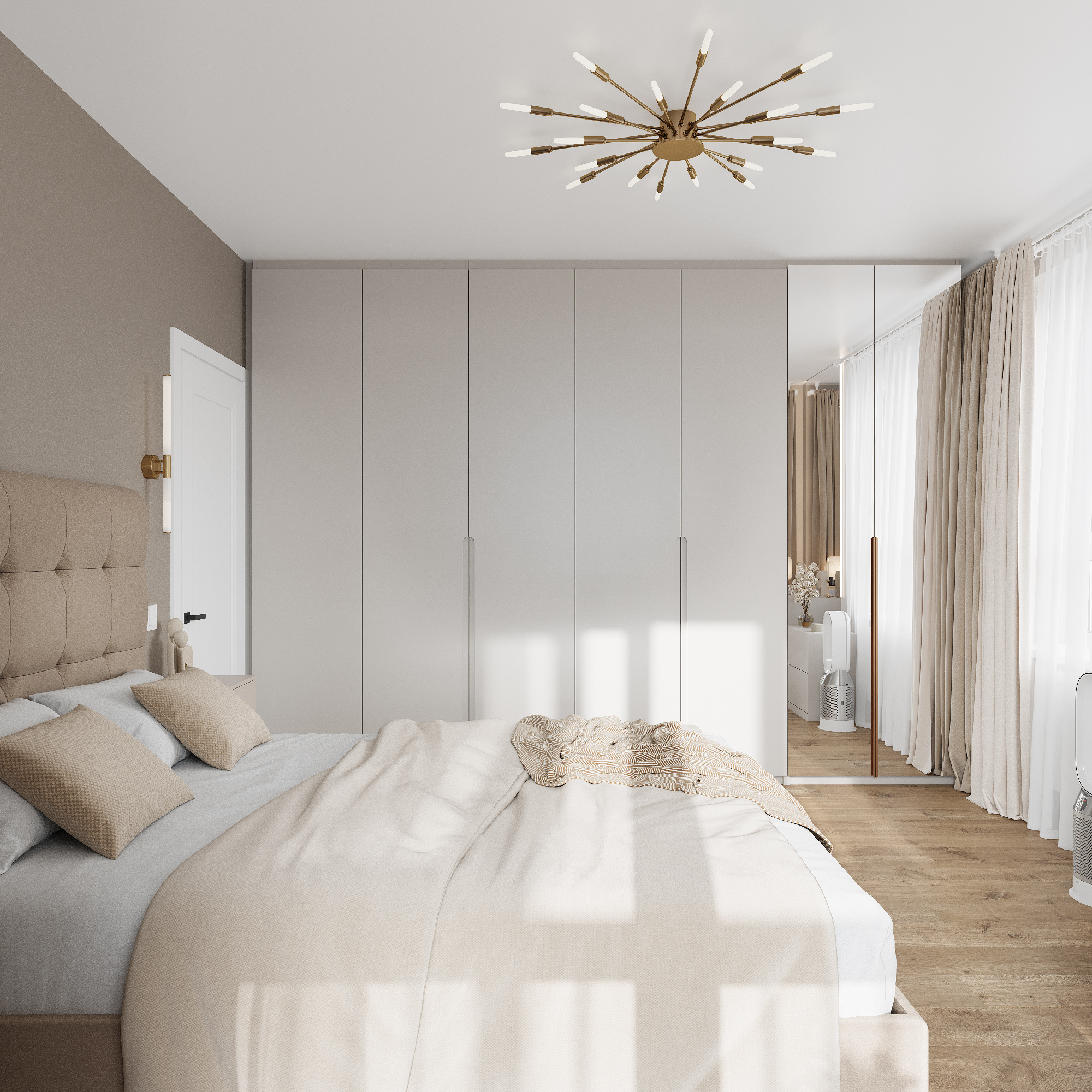 Интерьер спальни и балкона в современном стиле в ЖК "Ботаника Life"