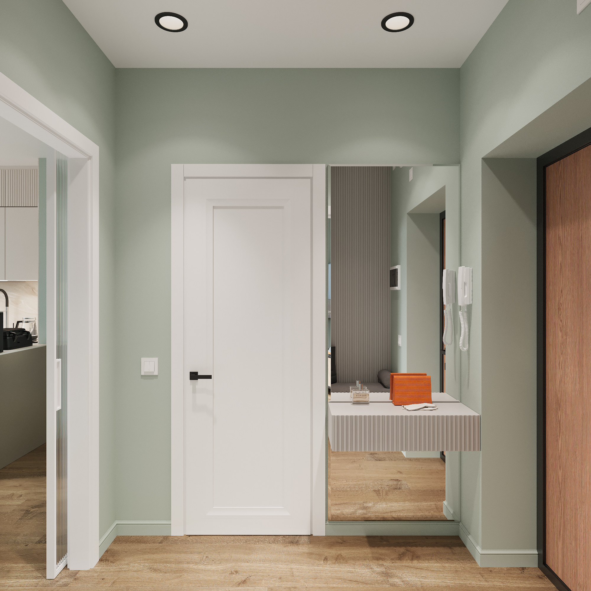 Интерьер кухни - гостиной в современном стиле в ЖК "Ботаника Life"