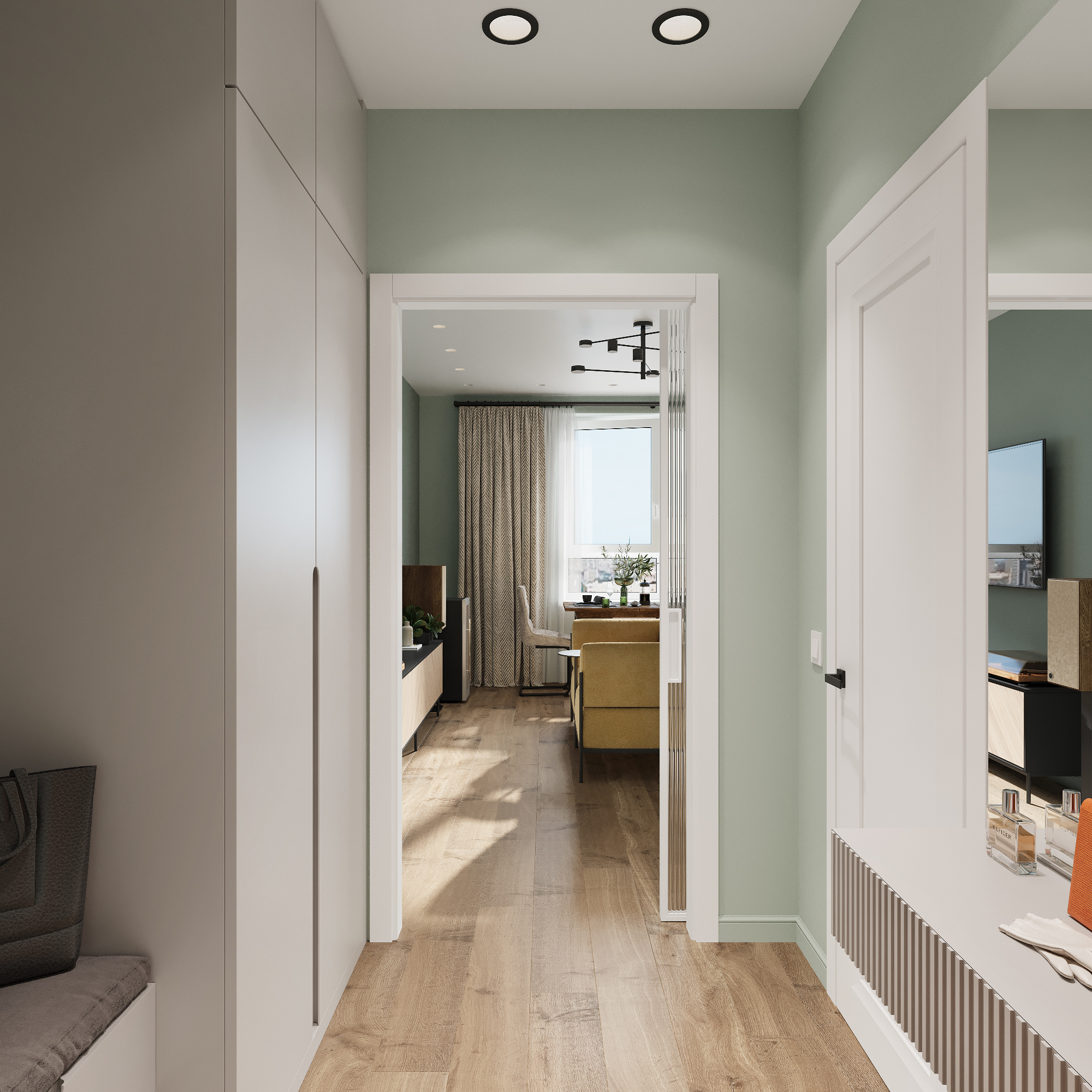 Интерьер кухни - гостиной в современном стиле в ЖК "Ботаника Life"