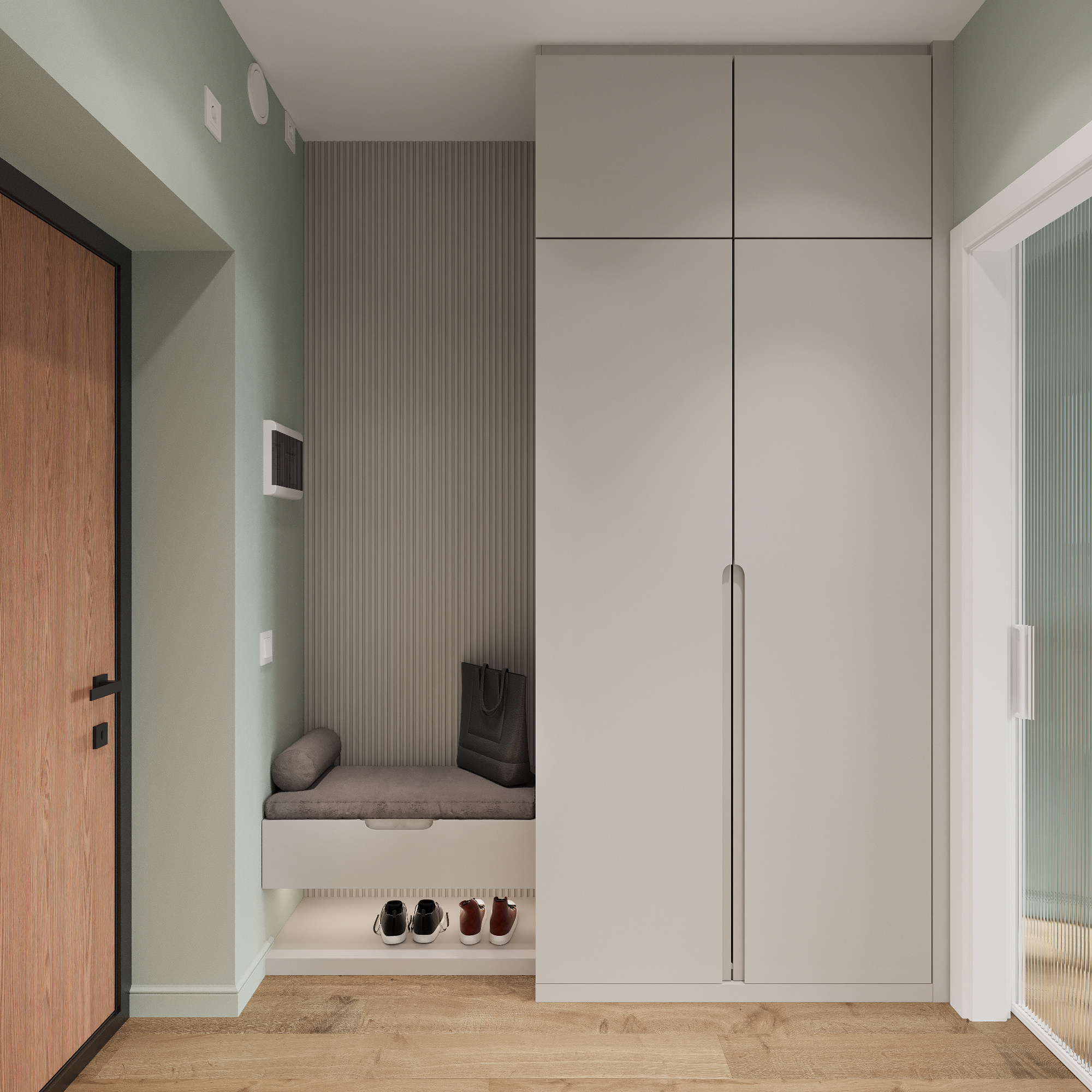 Интерьер кухни - гостиной в современном стиле в ЖК "Ботаника Life"