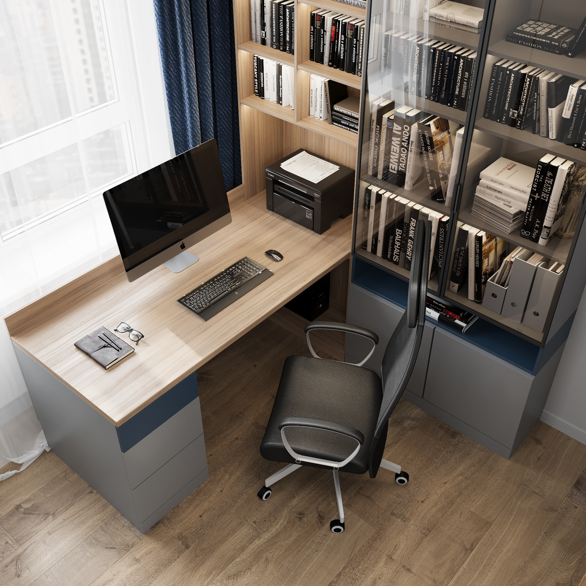 Интерьер кабинета и санузла в современном стиле.  ЖК "Ботаника Life"