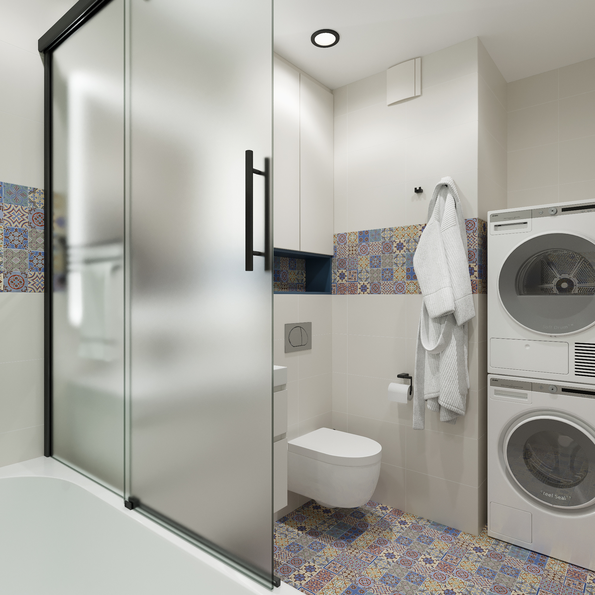 Интерьер кабинета и санузла в современном стиле.  ЖК "Ботаника Life"