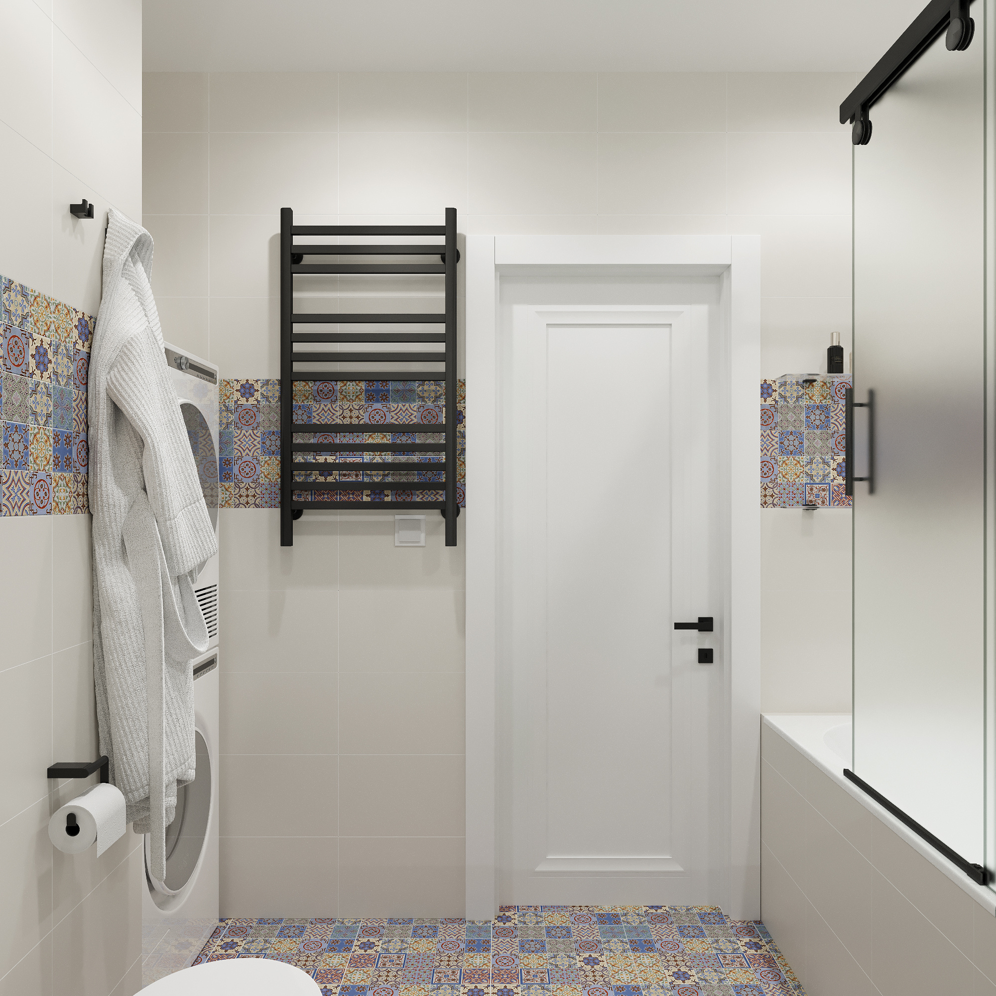 Интерьер кабинета и санузла в современном стиле.  ЖК "Ботаника Life"