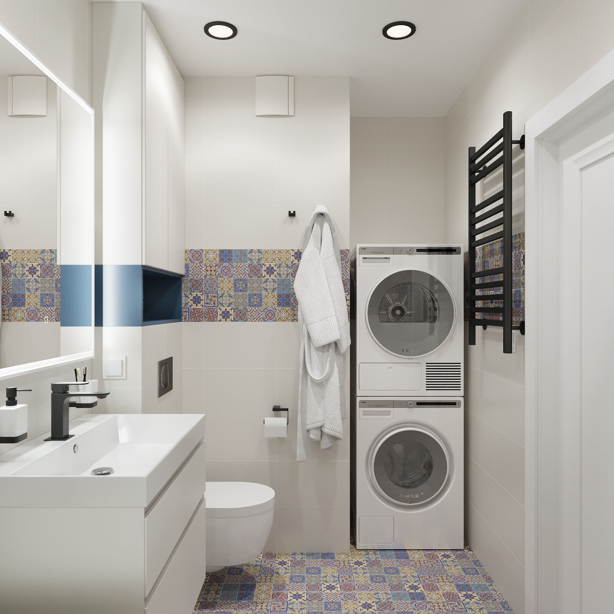 Интерьер кабинета и санузла в современном стиле.  ЖК "Ботаника Life"