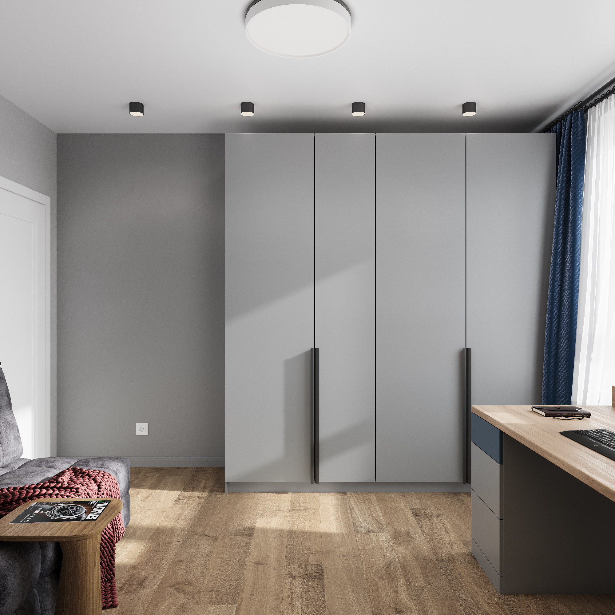 Интерьер кабинета и санузла в современном стиле.  ЖК "Ботаника Life"