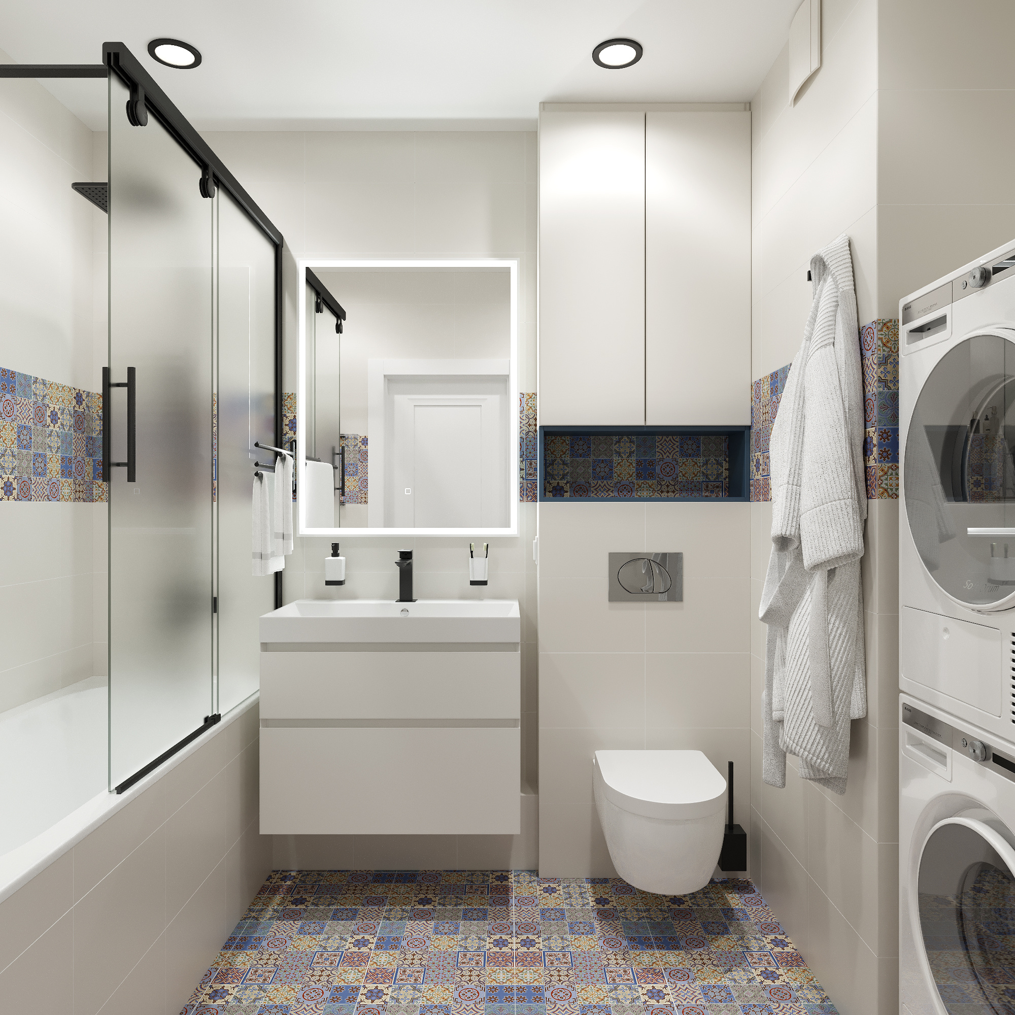 Интерьер кабинета и санузла в современном стиле.  ЖК "Ботаника Life"