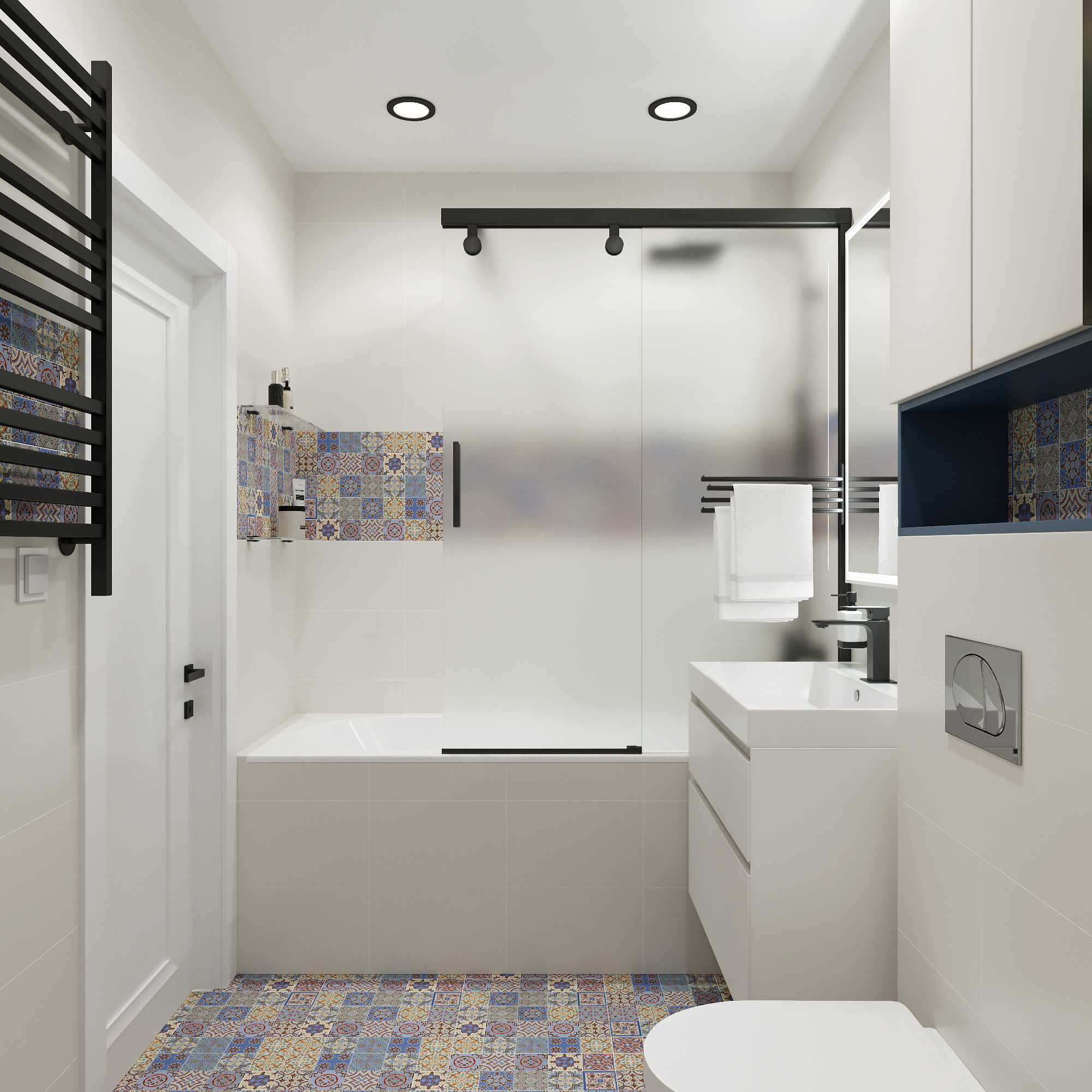 Интерьер кабинета и санузла в современном стиле.  ЖК "Ботаника Life"