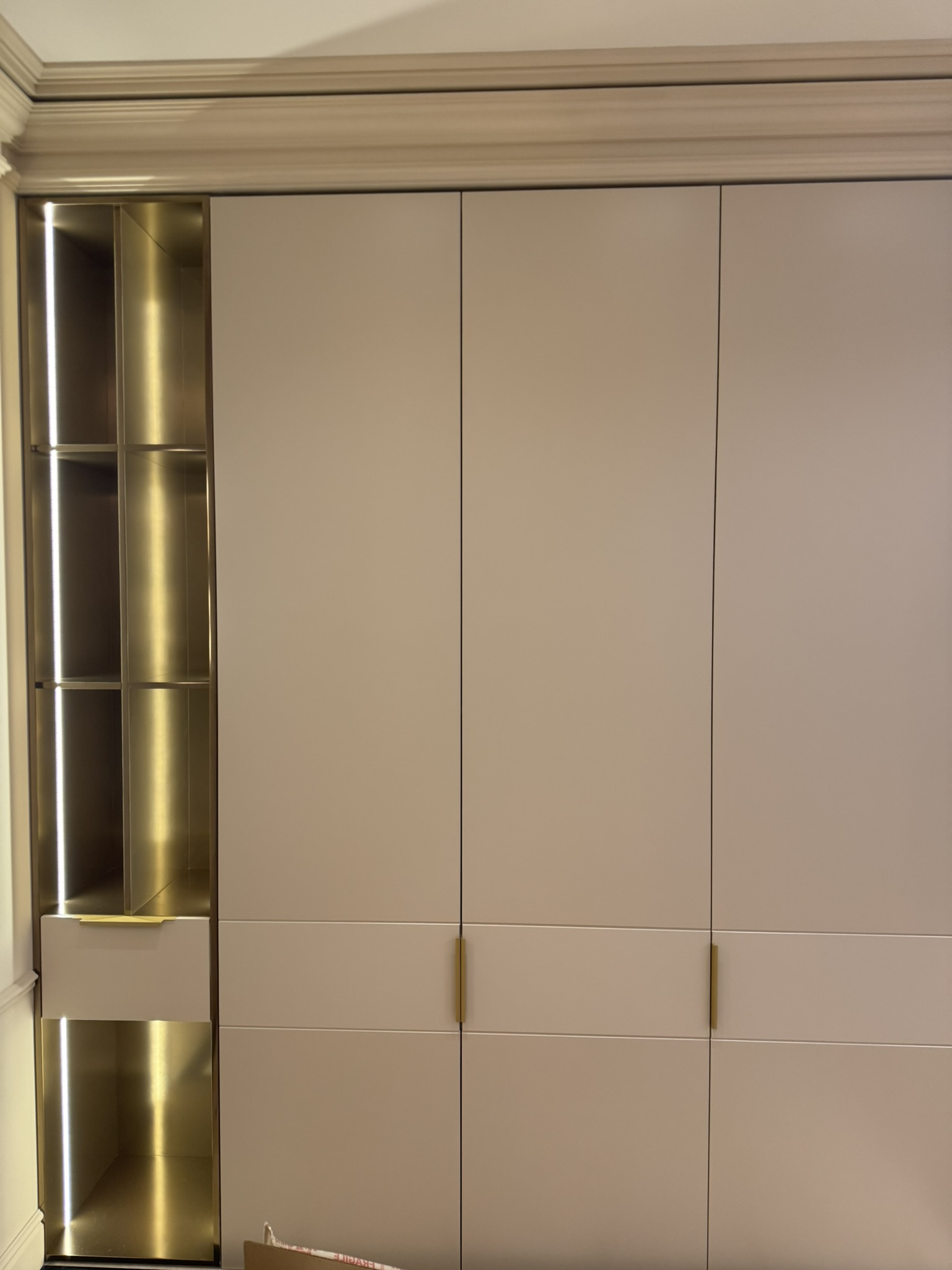 Прихожая с акцентными деталями в жидком металле