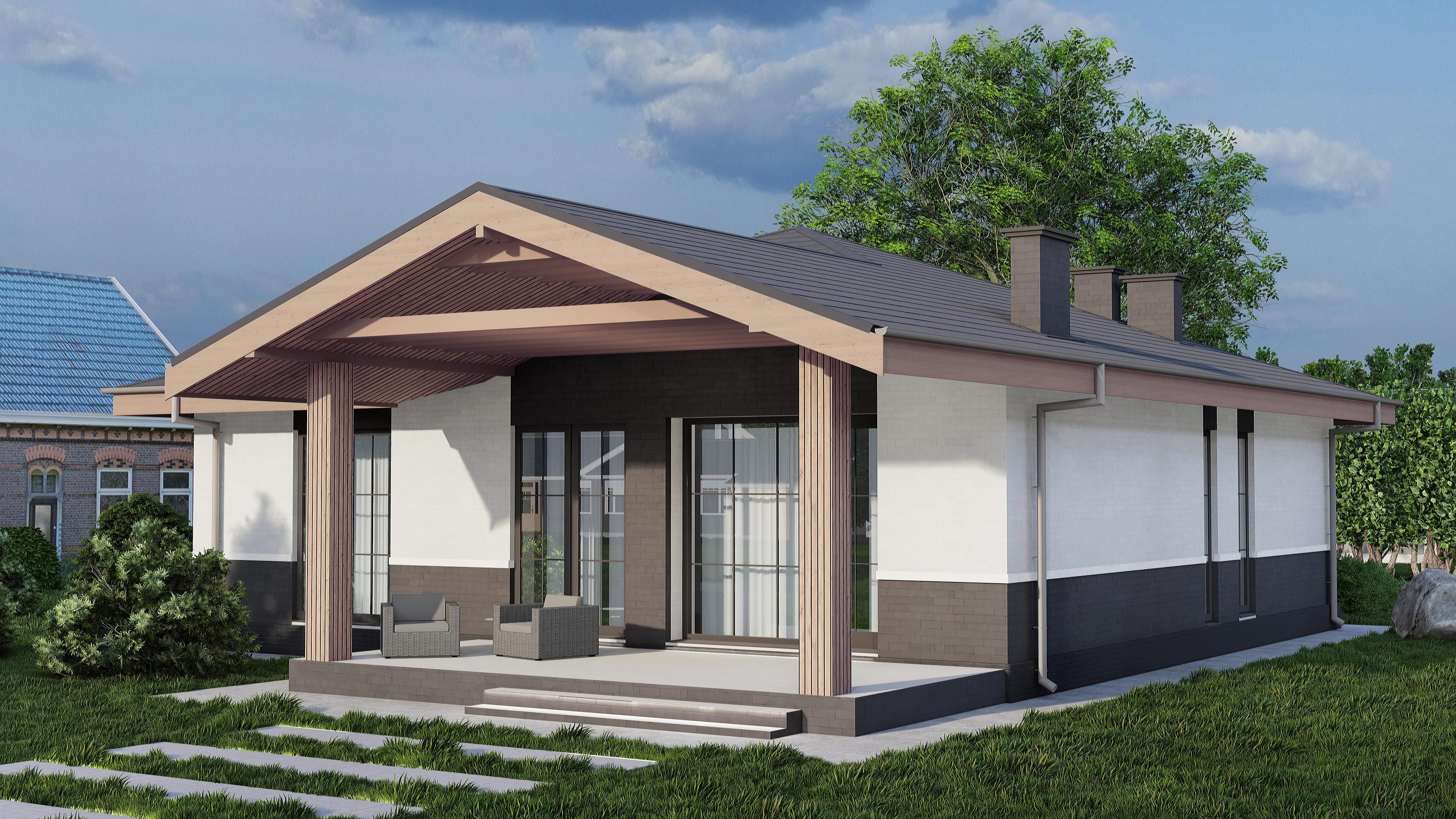 Обложка проекта: Одноэтажный дом с двумя спальнями и кабинетом