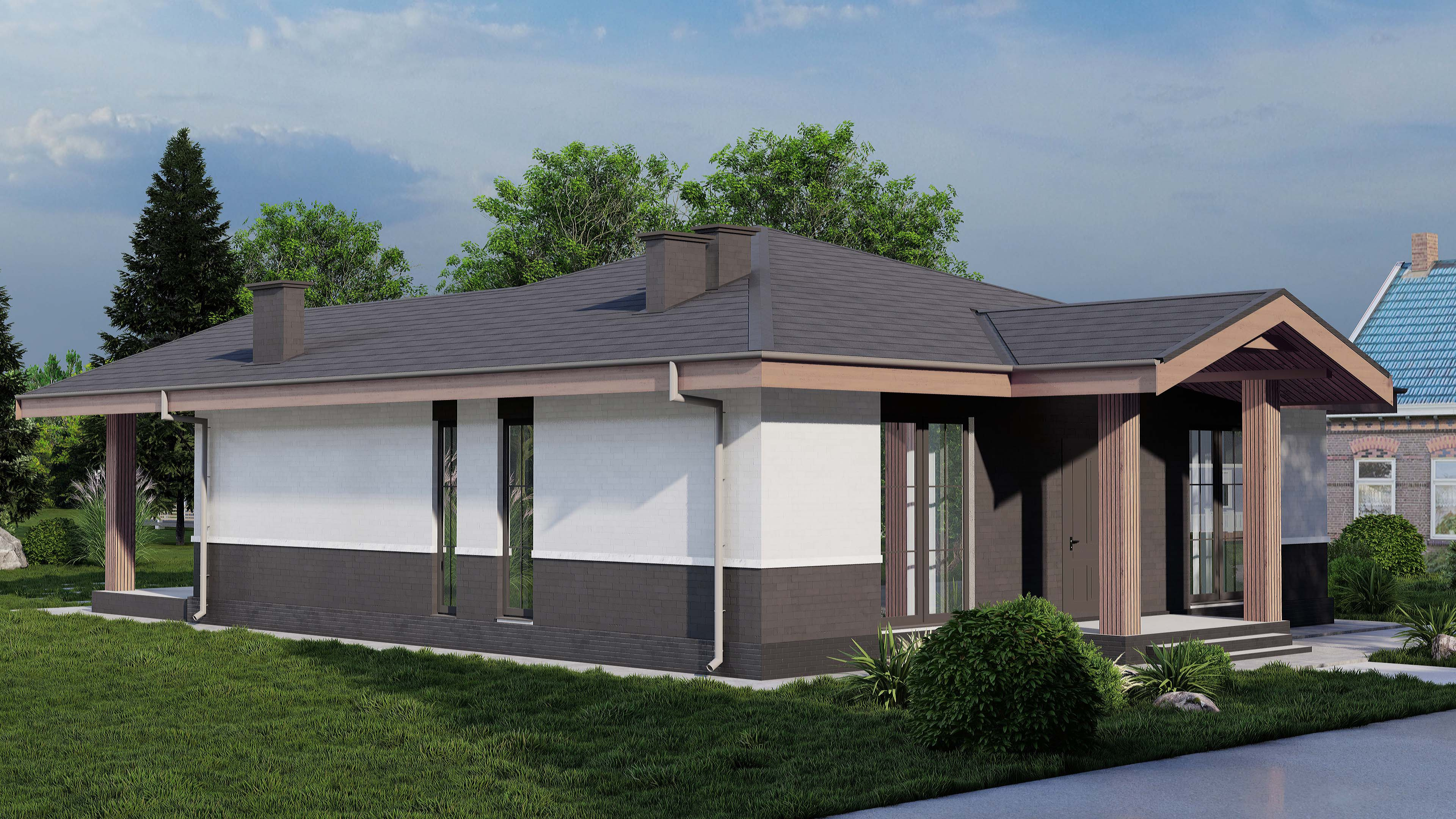 Одноэтажный дом с двумя спальнями и кабинетом