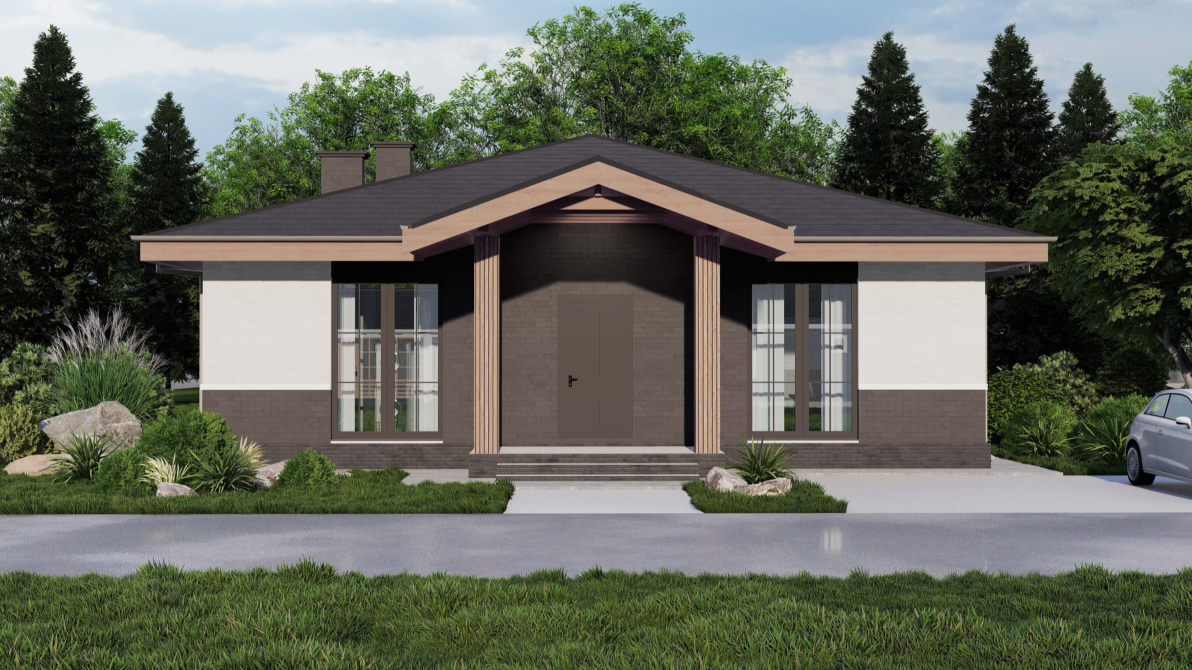 Одноэтажный дом с двумя спальнями и кабинетом