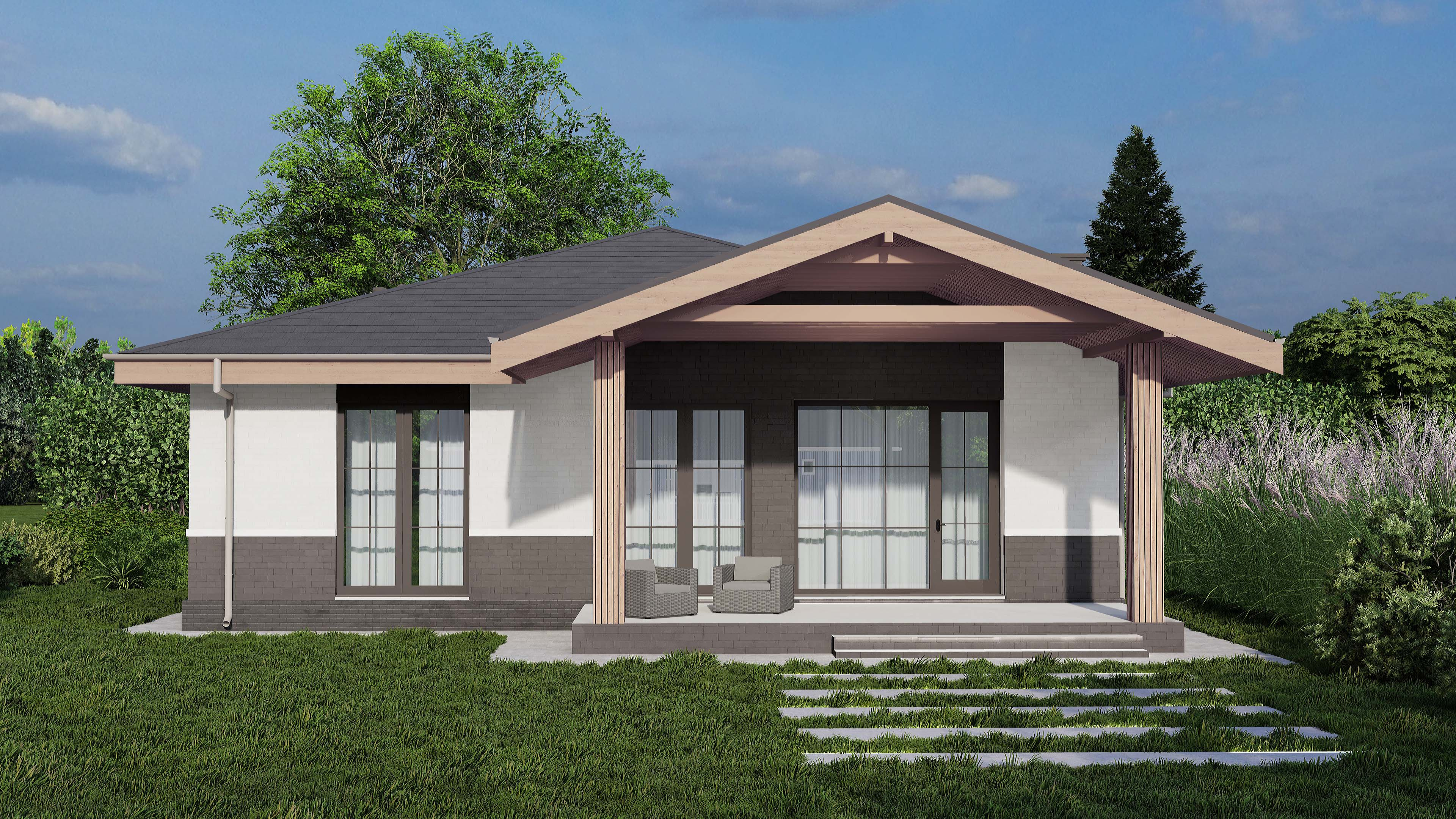 Одноэтажный дом с двумя спальнями и кабинетом