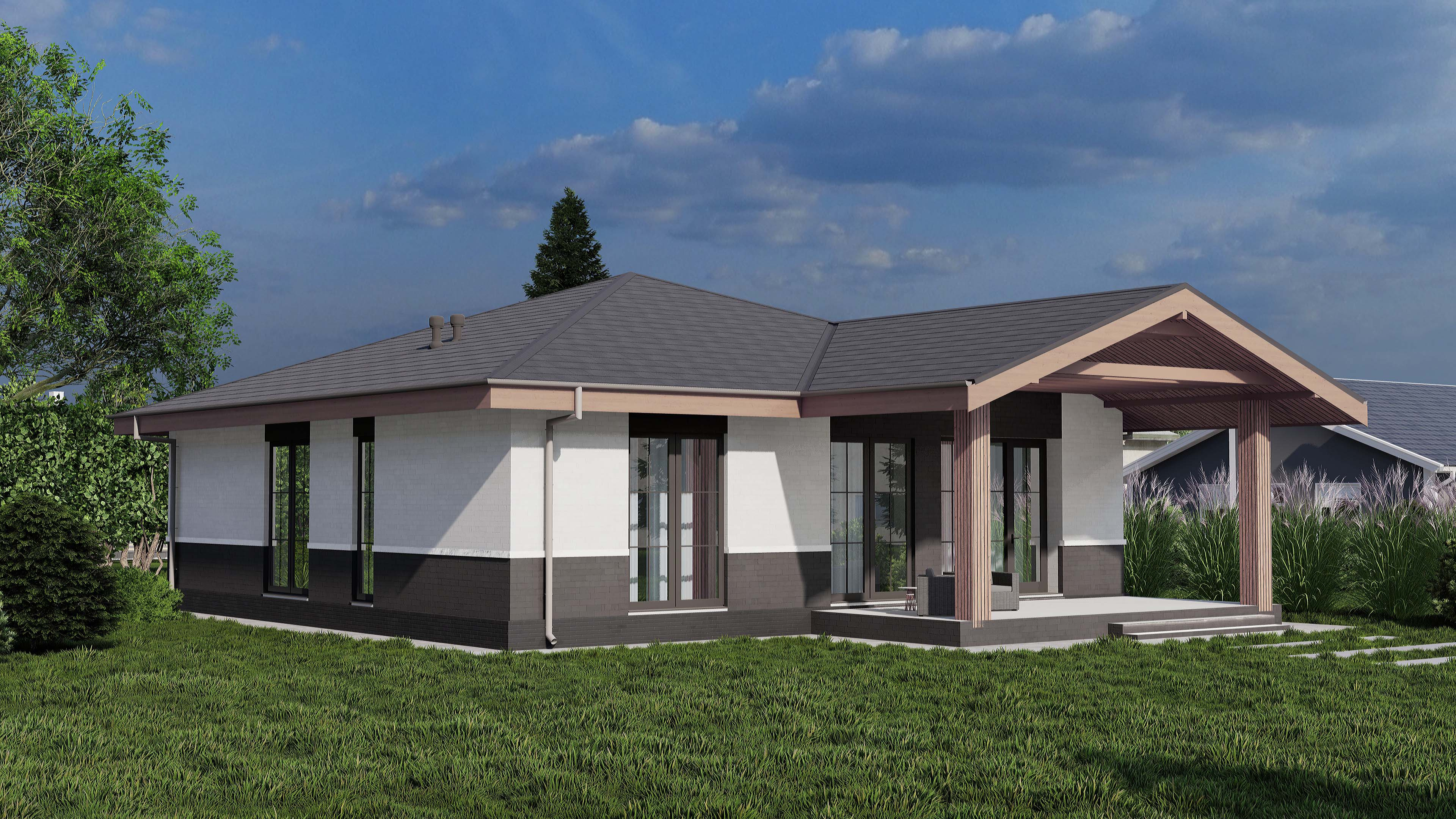 Одноэтажный дом с двумя спальнями и кабинетом