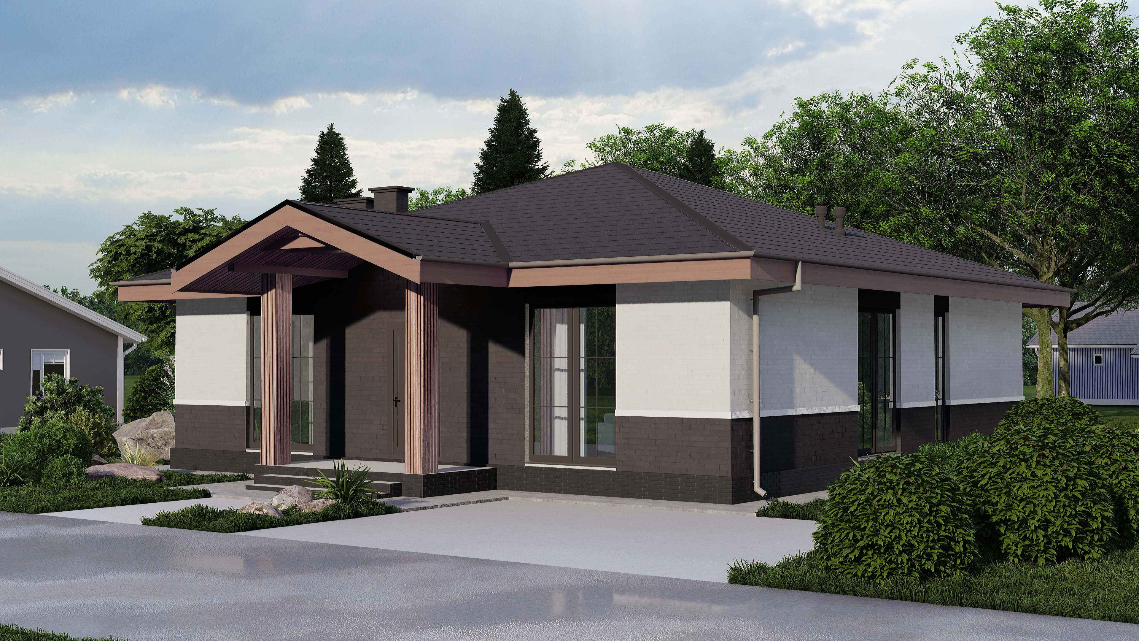 Одноэтажный дом с двумя спальнями и кабинетом