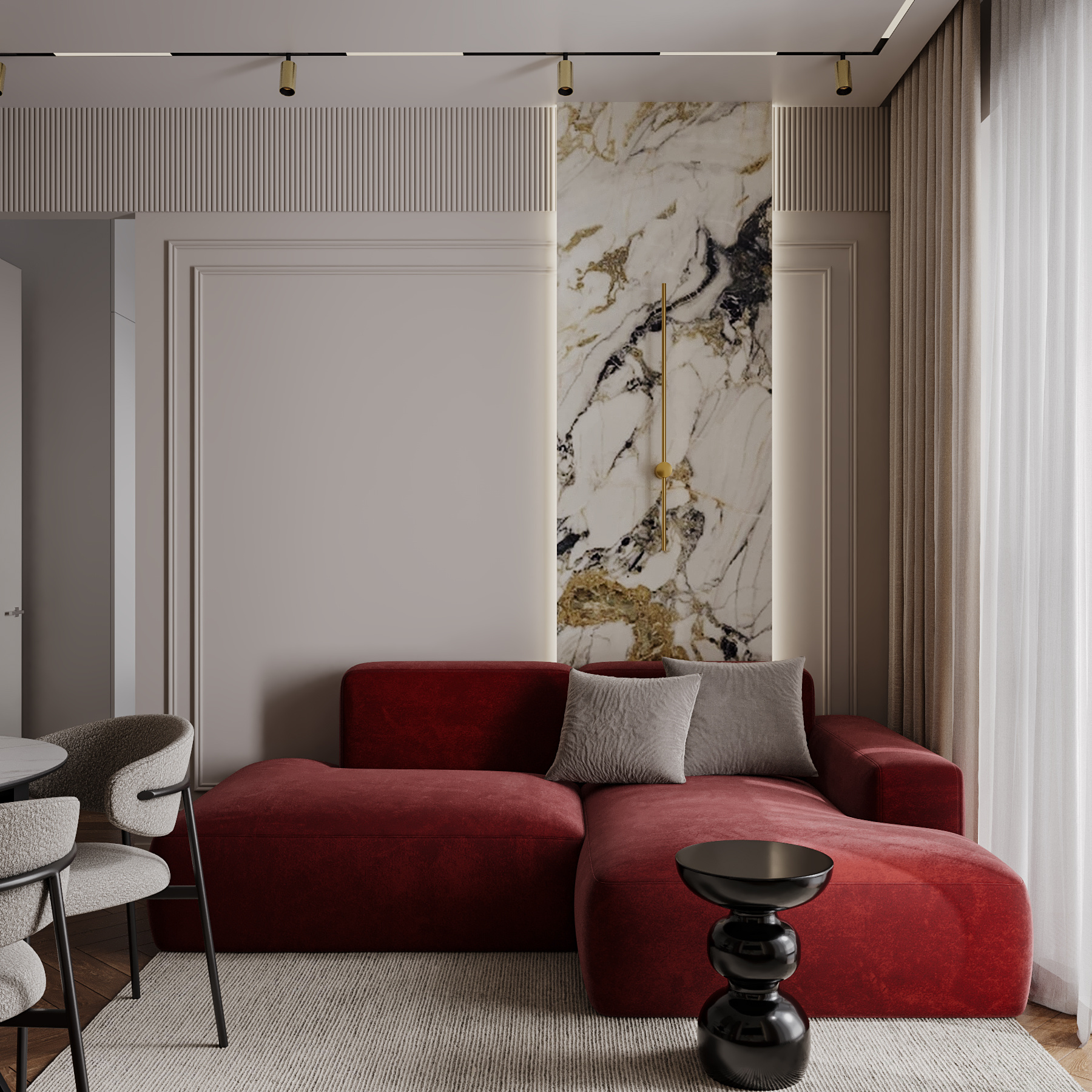 Квартира в бордовых оттенках