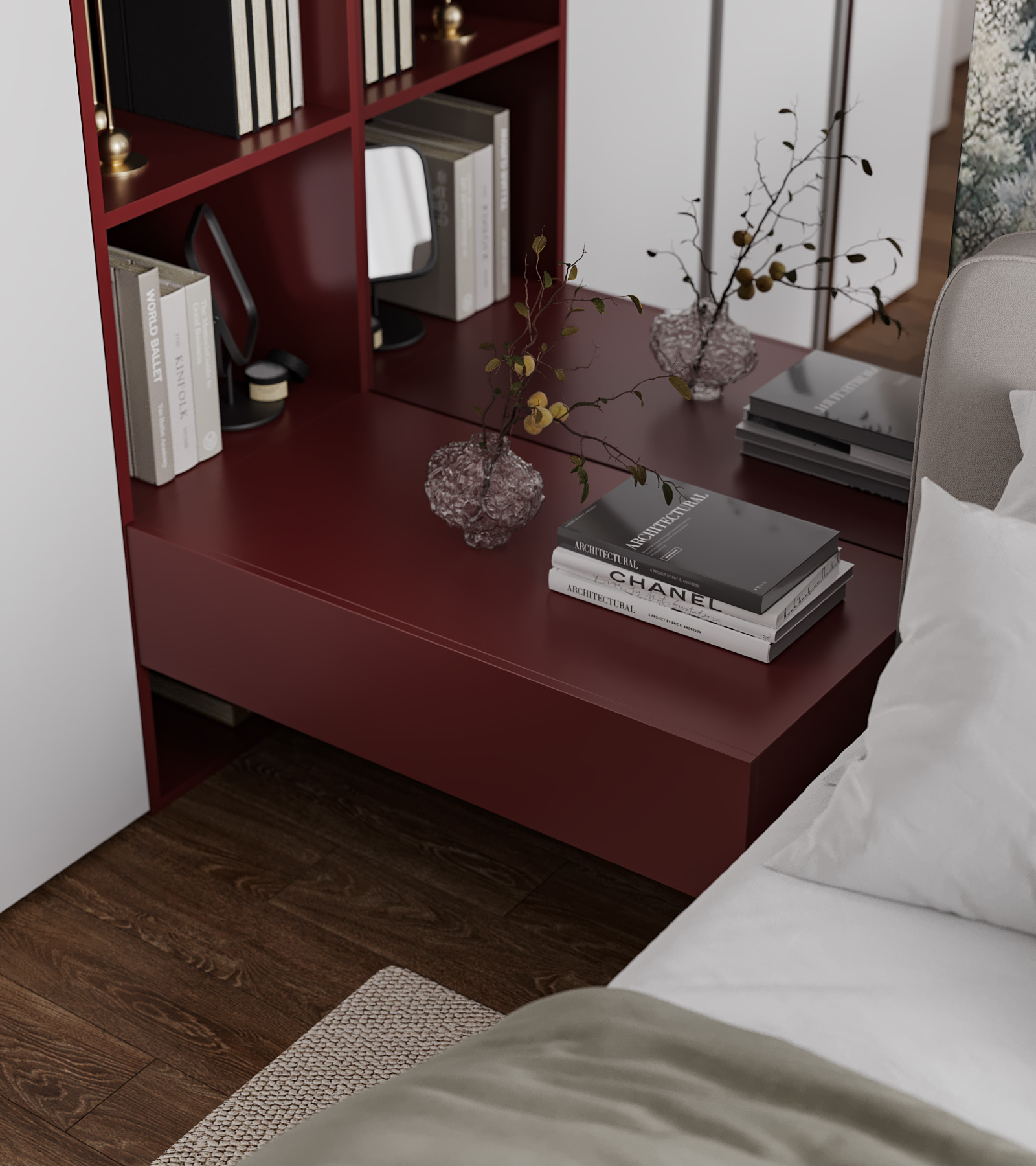 Квартира в бордовых оттенках