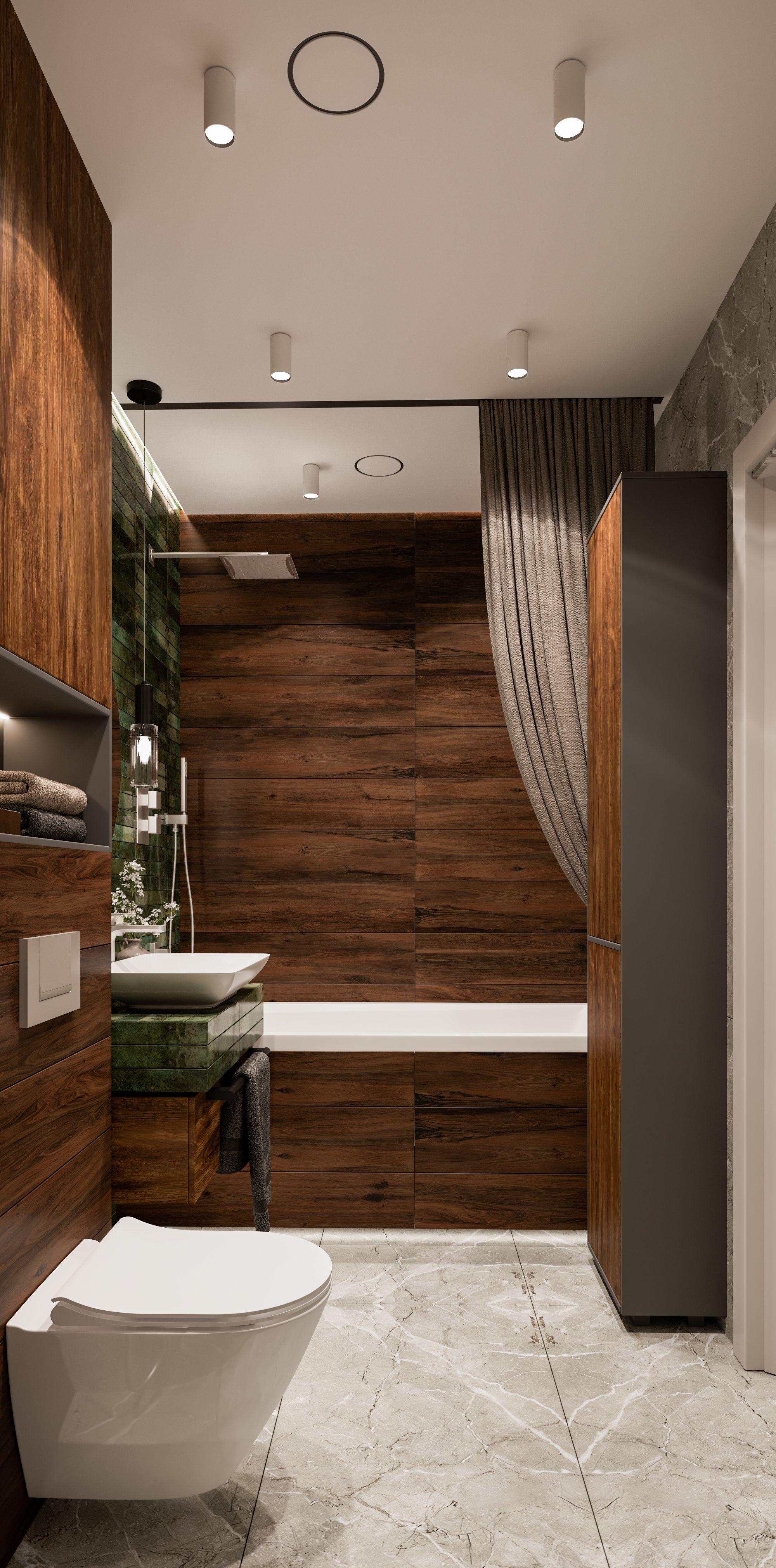 Обложка проекта: Ванная с роскошной зеленой плиткой. Современный стиль.