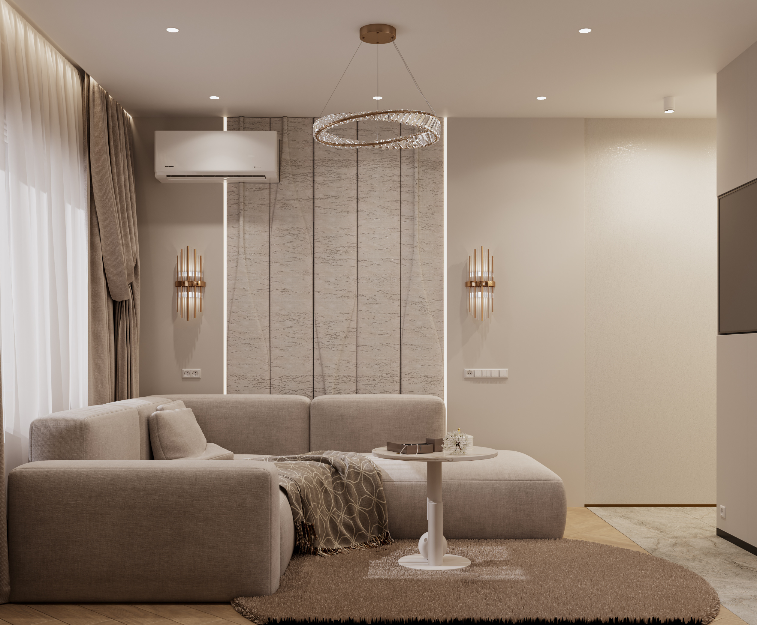 Кухня-гостиная и лоджия. Современный стиль