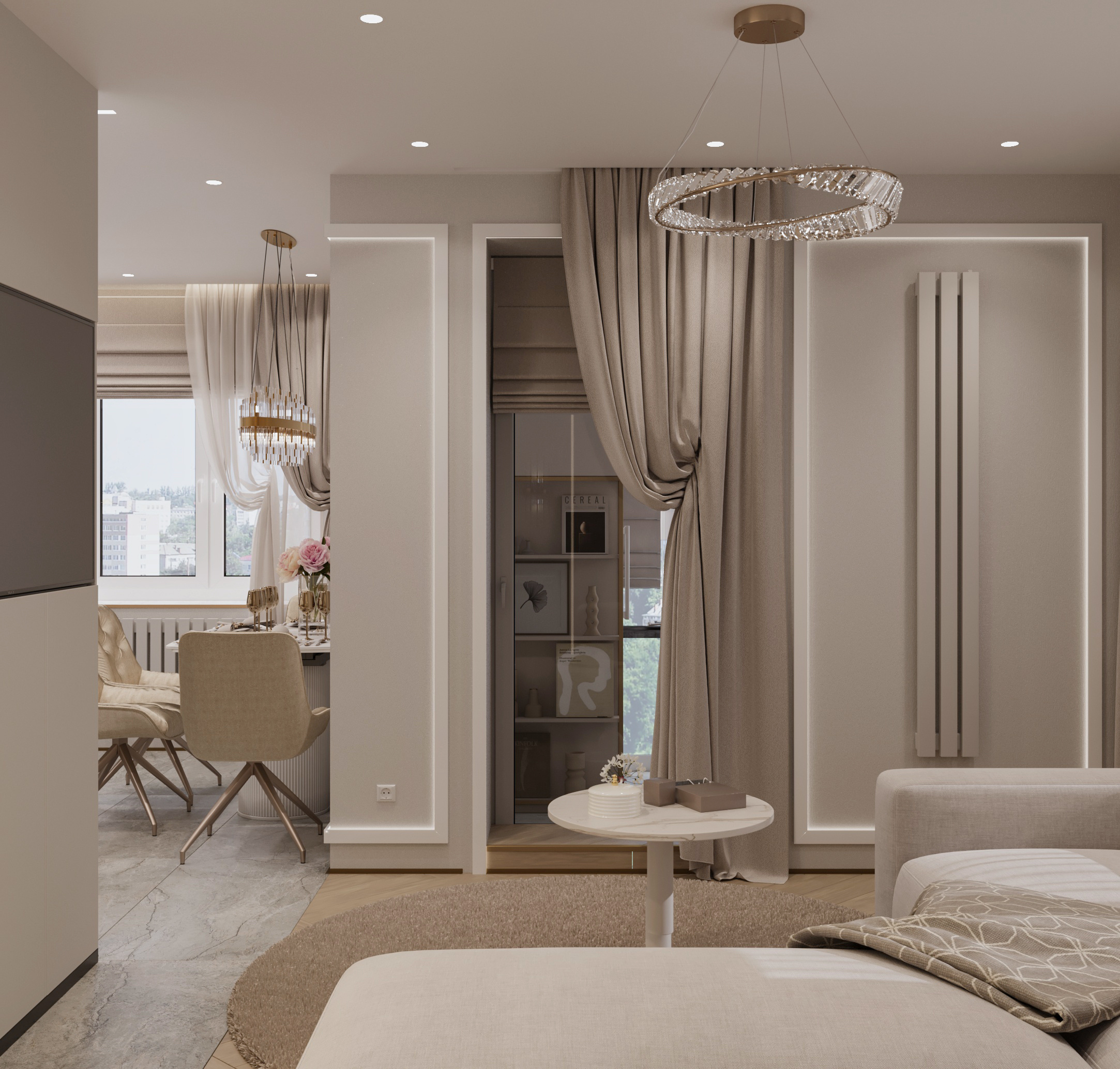 Кухня-гостиная и лоджия. Современный стиль