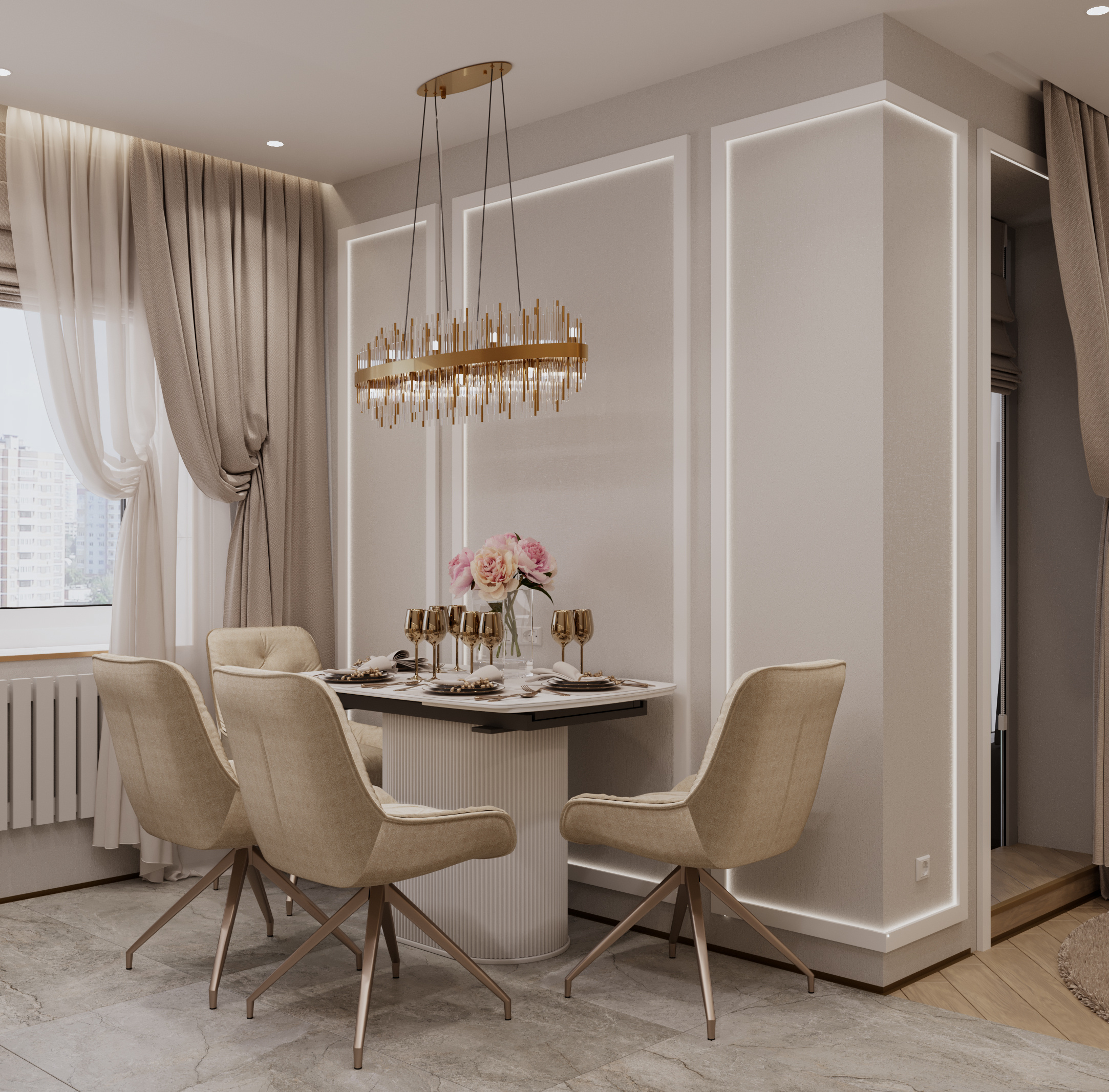 Кухня-гостиная и лоджия. Современный стиль