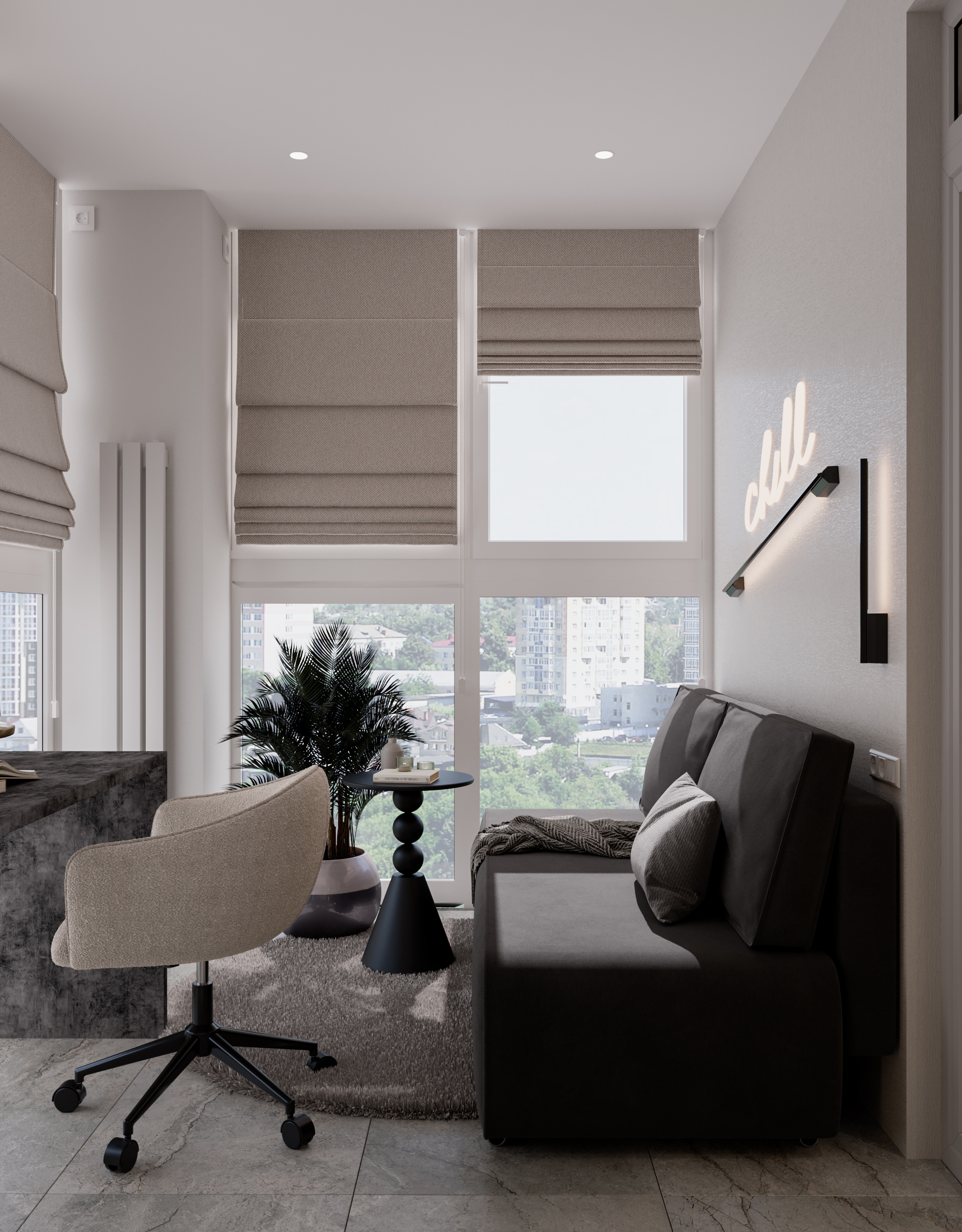 Кухня-гостиная и лоджия. Современный стиль