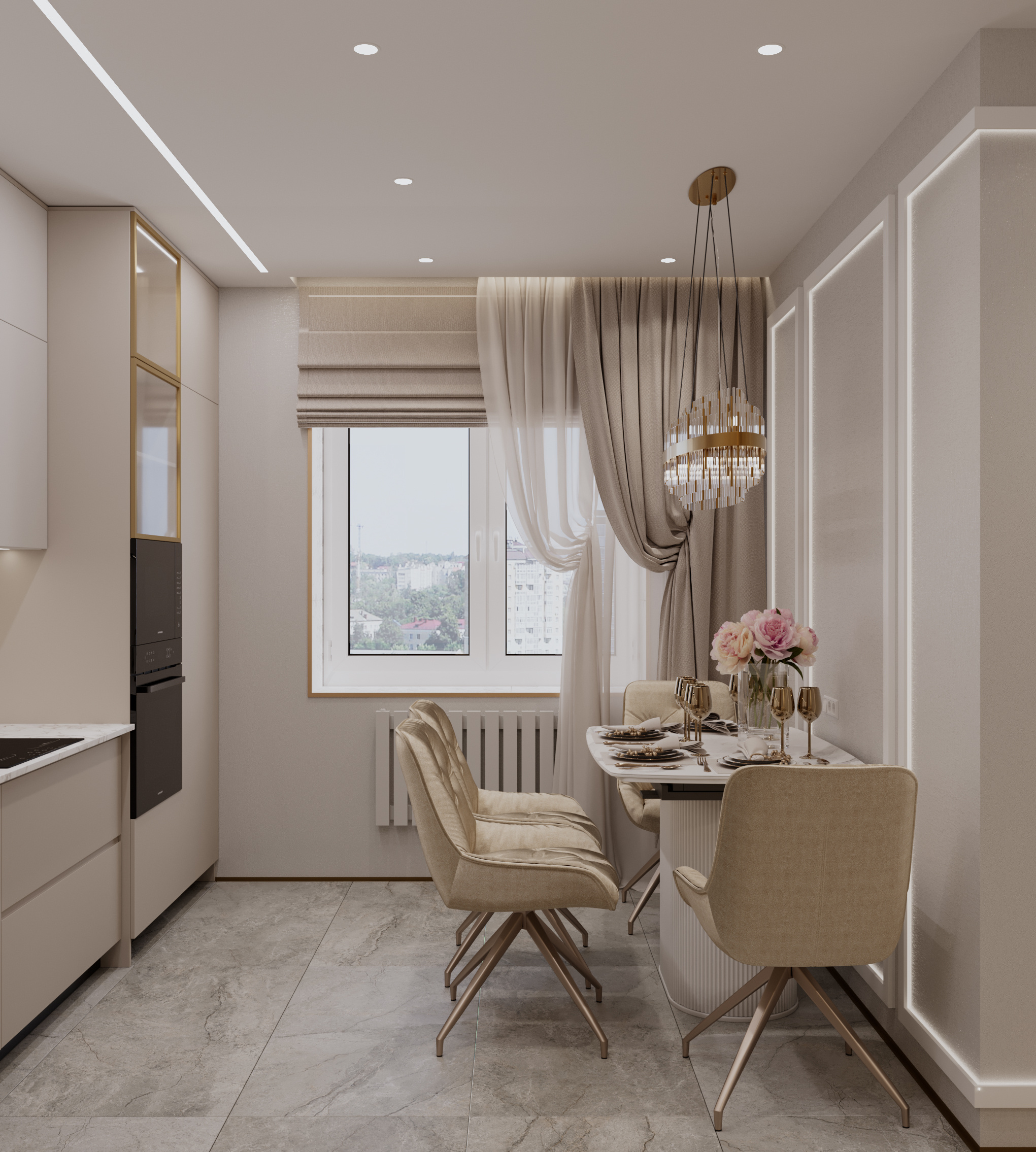 Кухня-гостиная и лоджия. Современный стиль