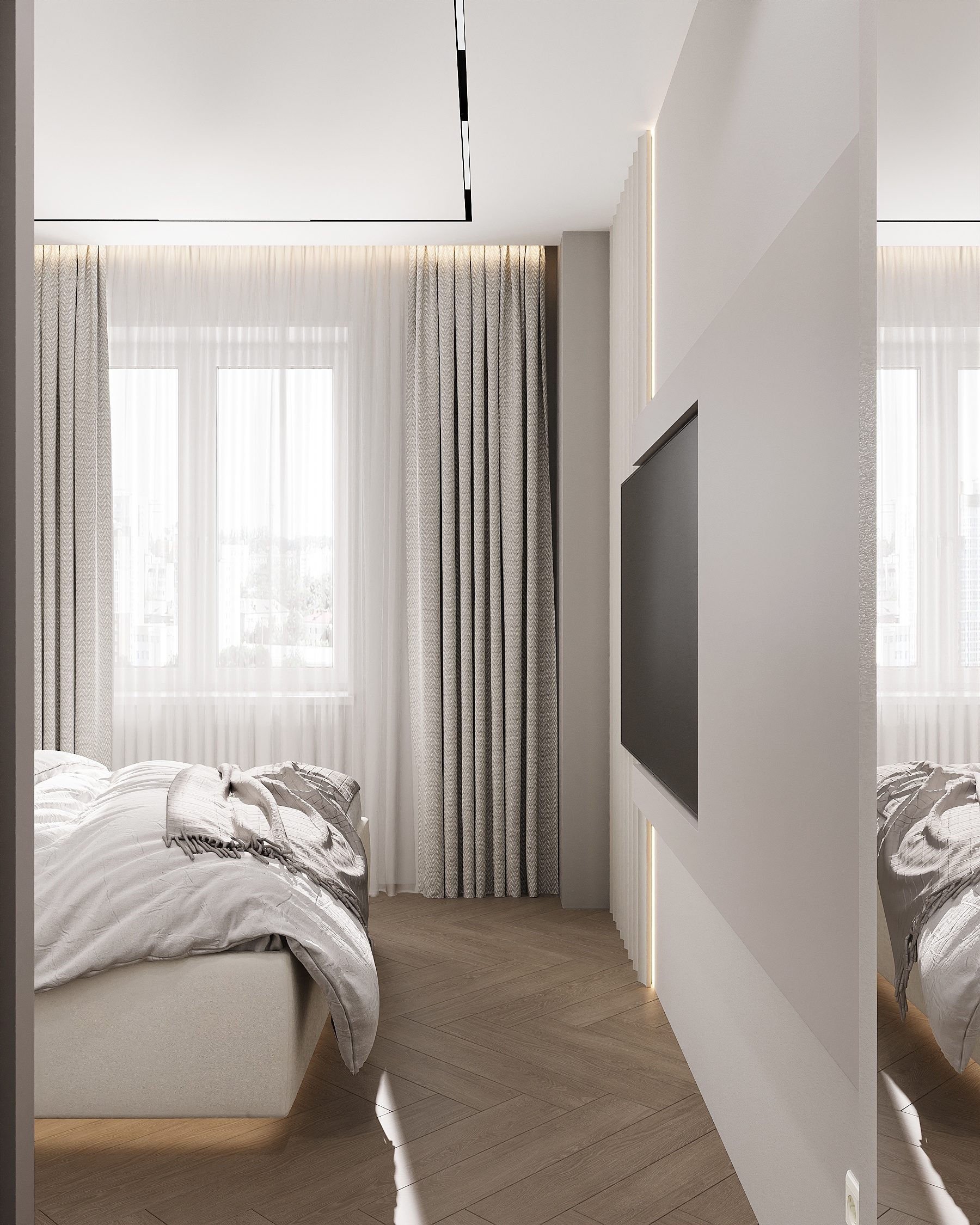 Спальня с радиусным изголовьем. Современный стиль