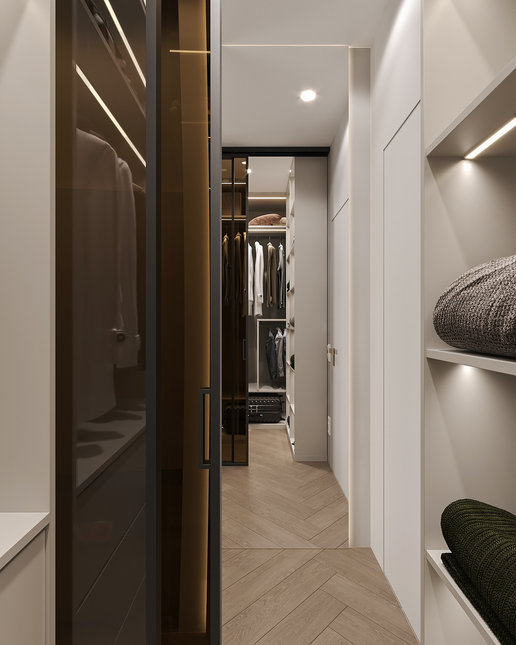 Спальня с радиусным изголовьем. Современный стиль