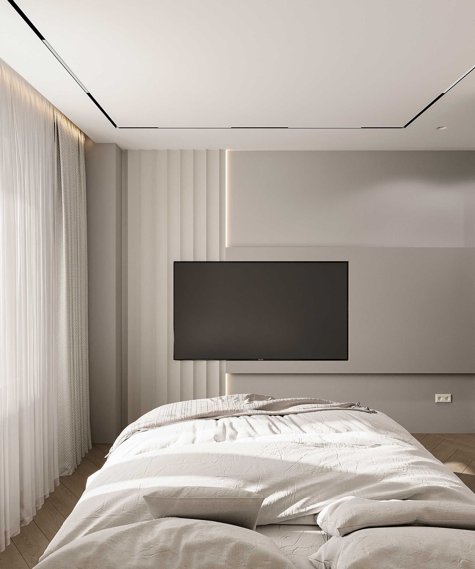 Спальня с радиусным изголовьем. Современный стиль