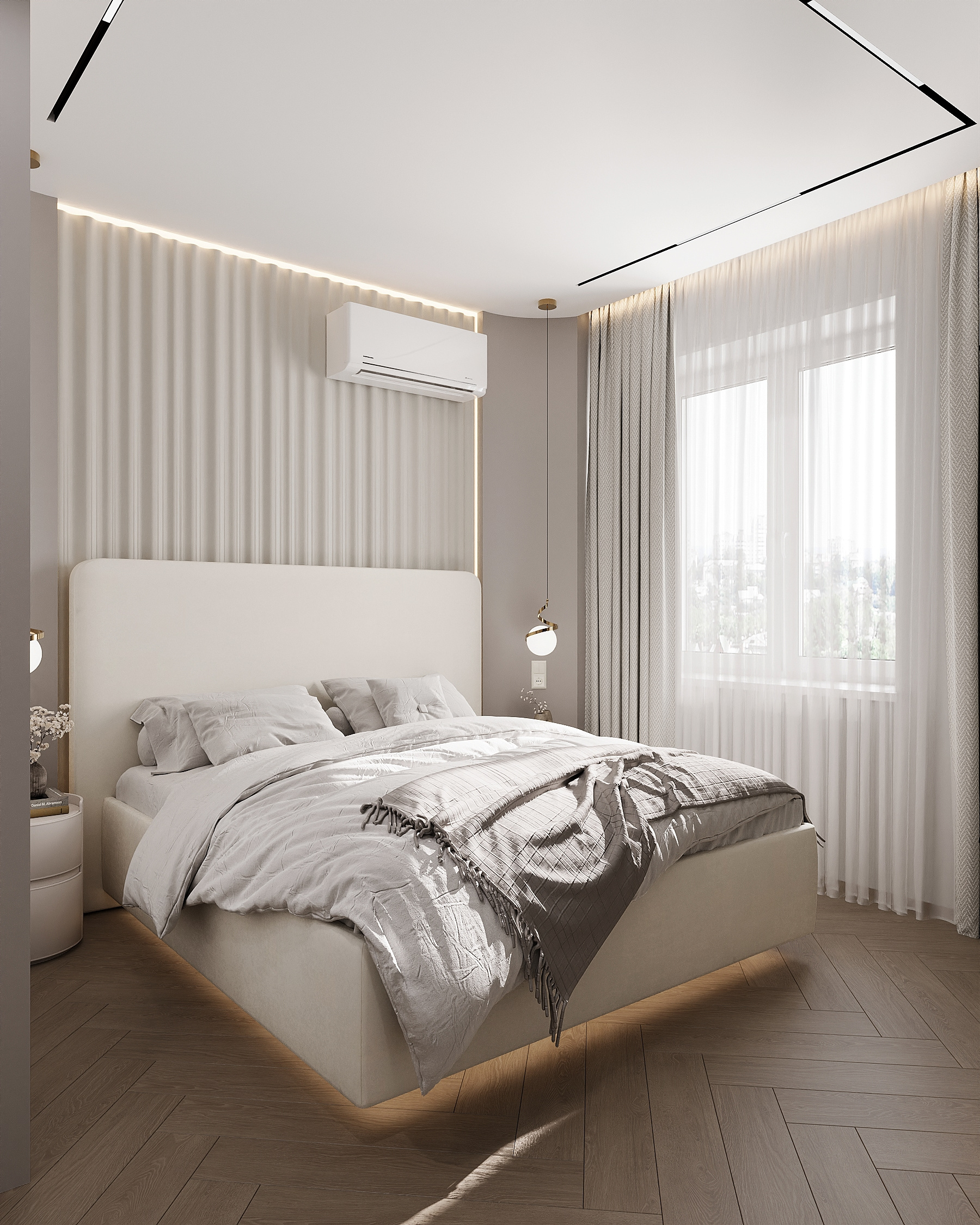 Спальня с радиусным изголовьем. Современный стиль