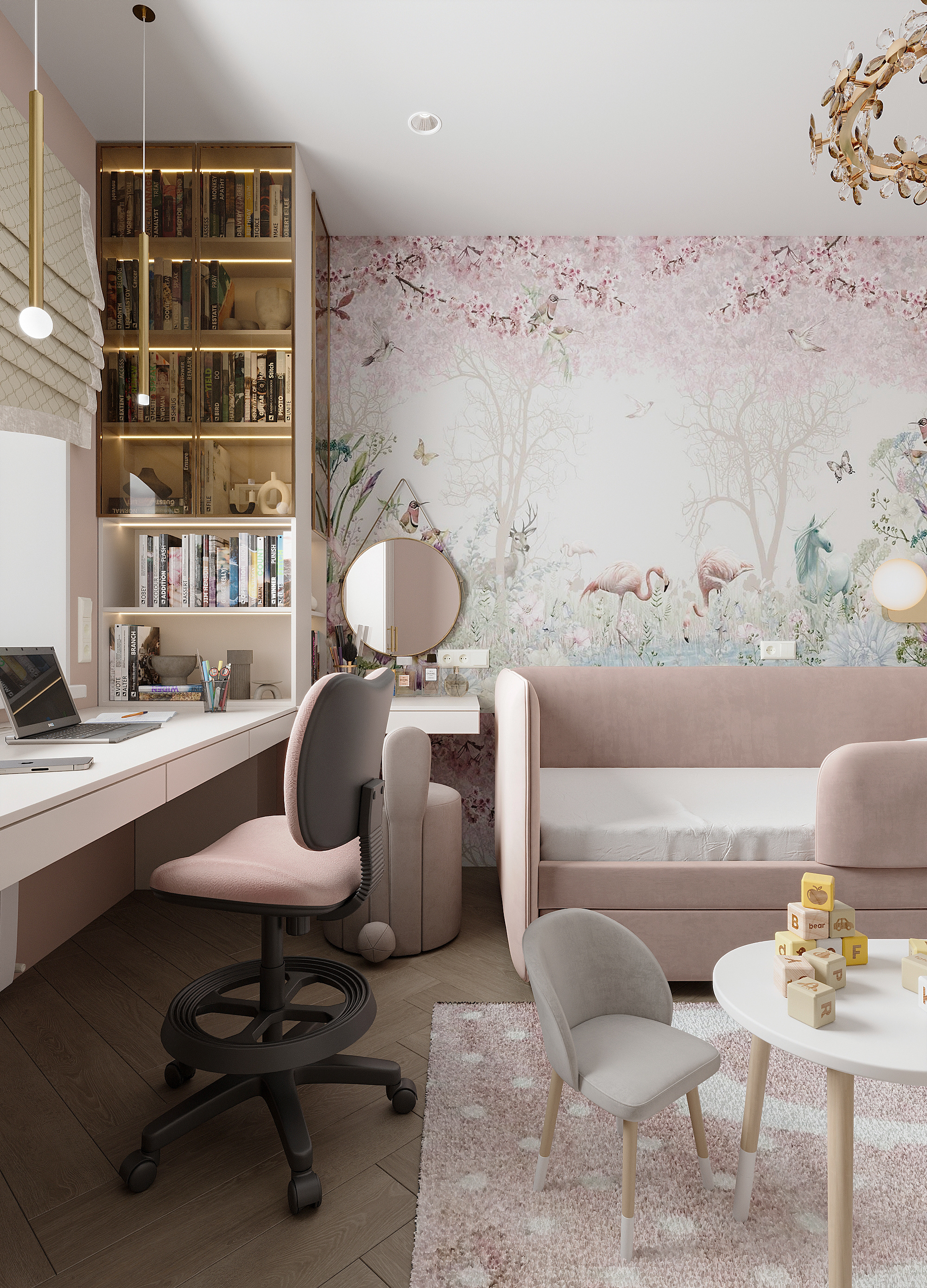 Обложка проекта: Детская для девочки в персиковых тонах. Современный стиль.