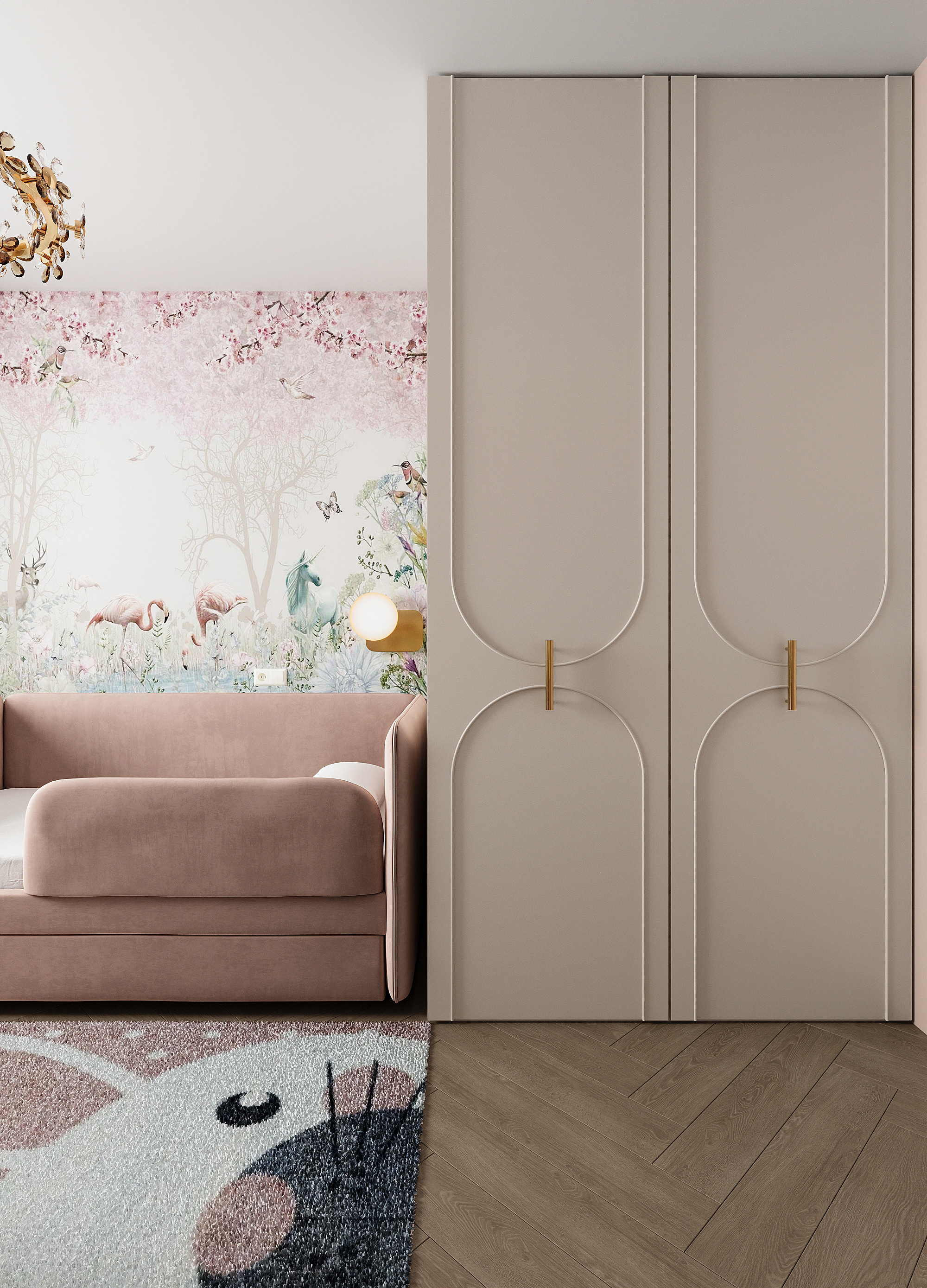 Детская для девочки в персиковых тонах. Современный стиль.