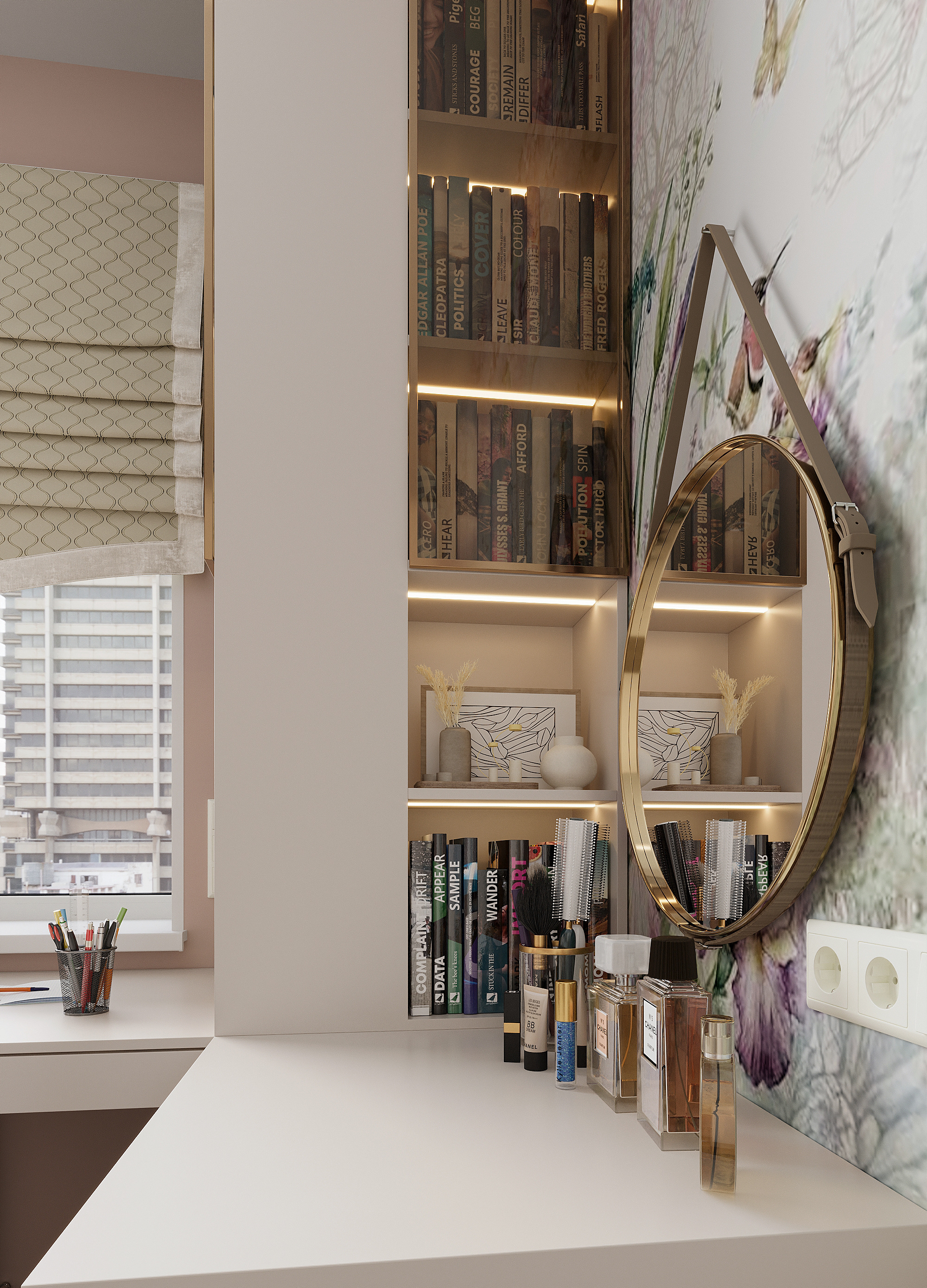 Детская для девочки в персиковых тонах. Современный стиль.