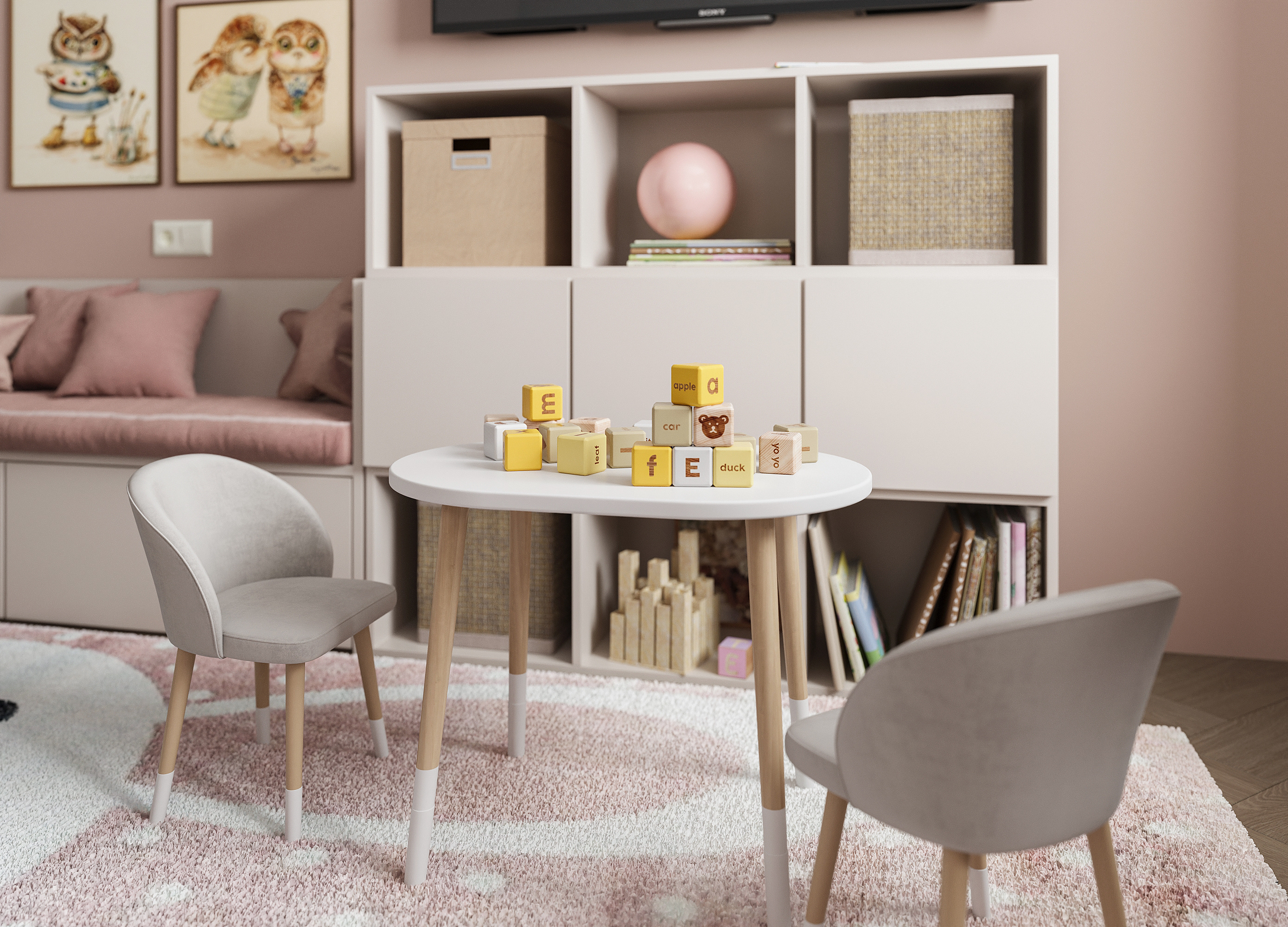 Детская для девочки в персиковых тонах. Современный стиль.