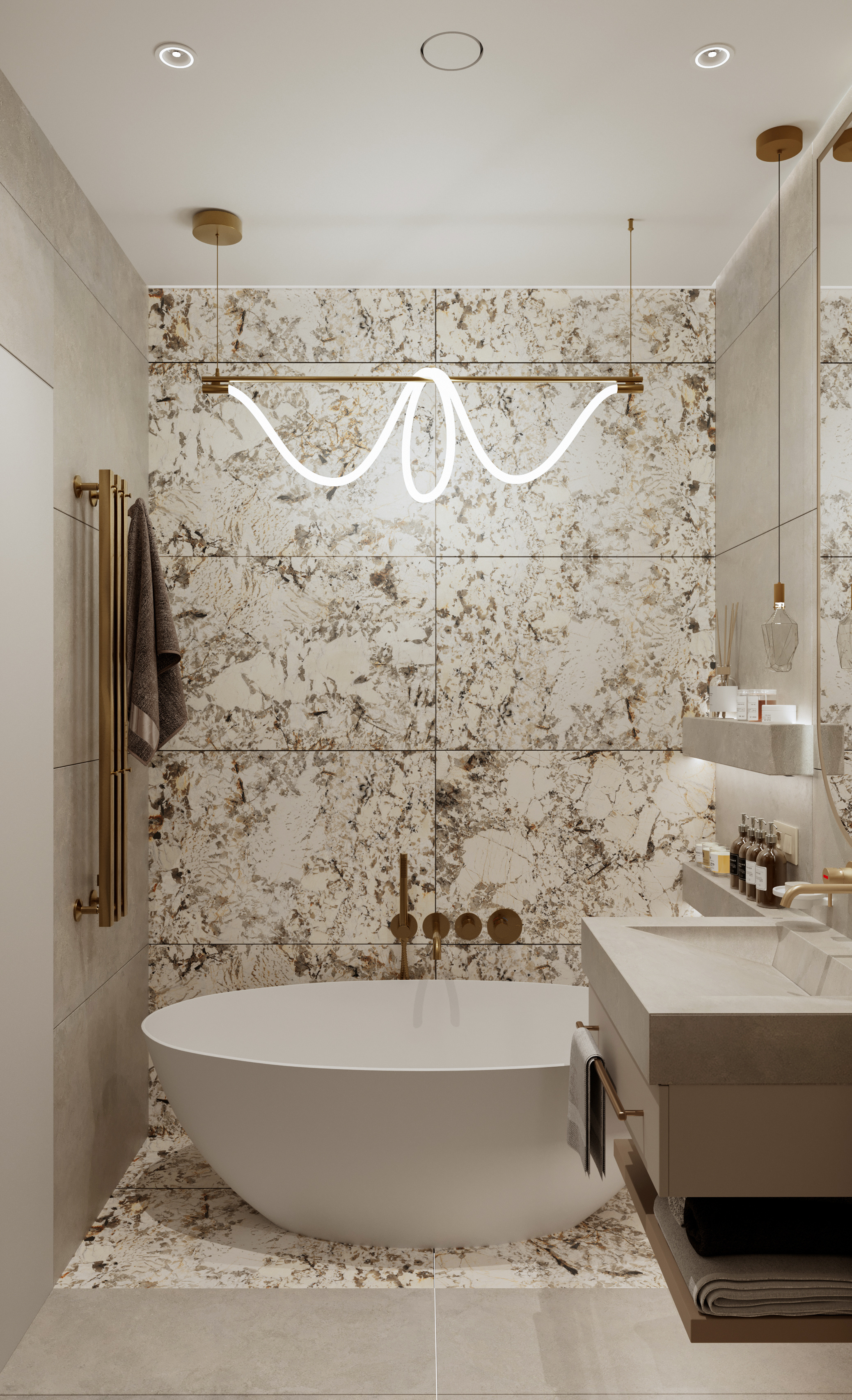 Ванная с отдельно стоящей ванной. Современный стиль