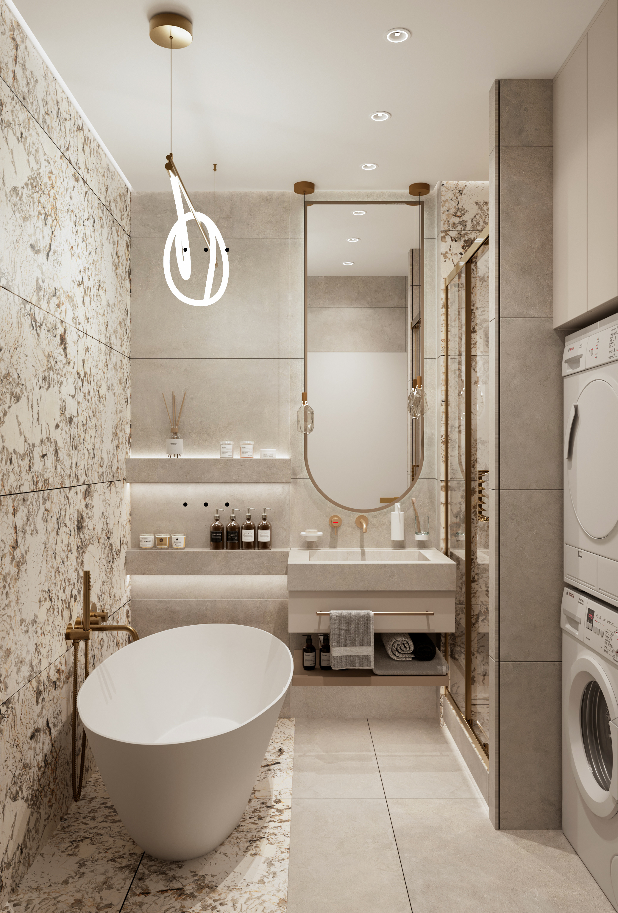 Ванная с отдельно стоящей ванной. Современный стиль