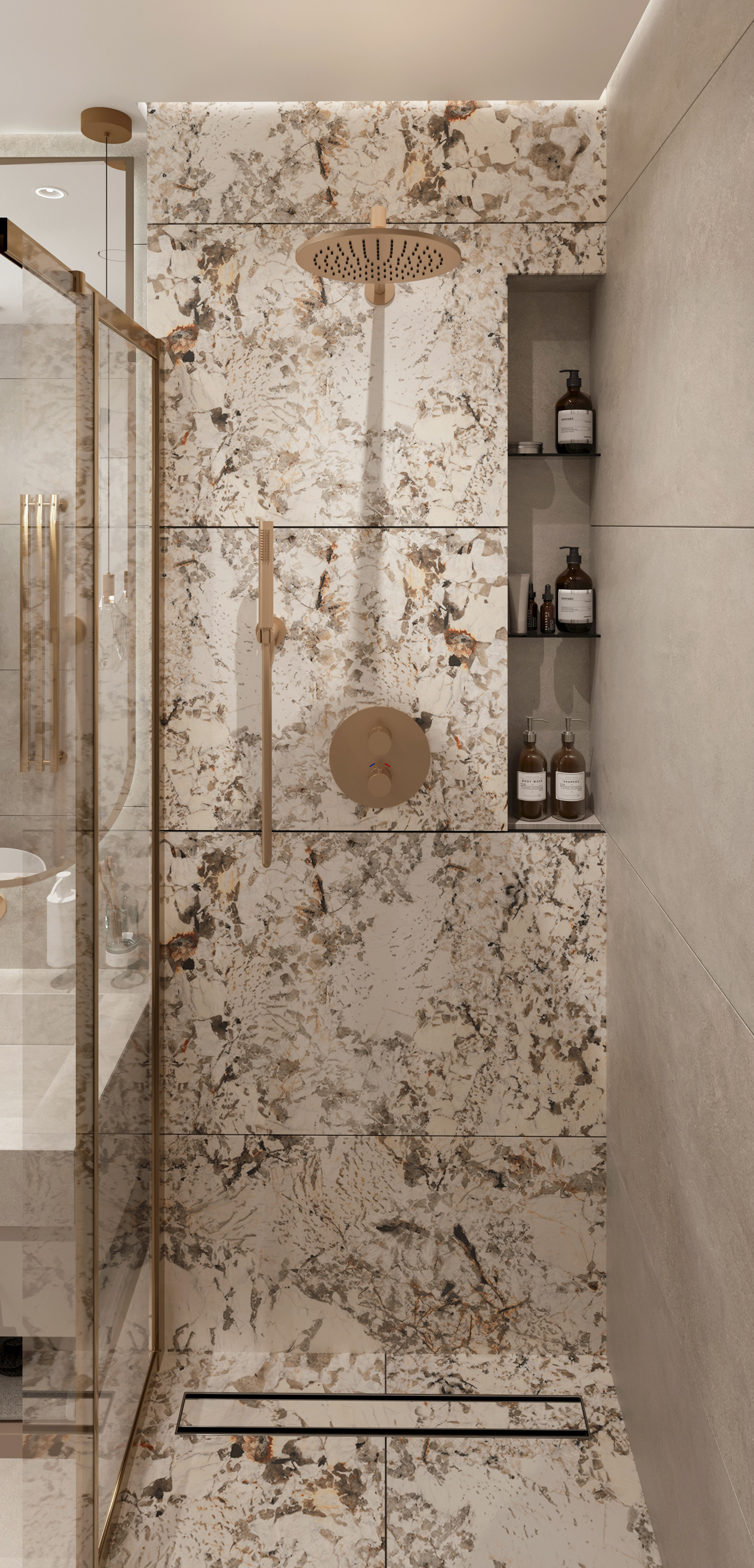 Ванная с отдельно стоящей ванной. Современный стиль