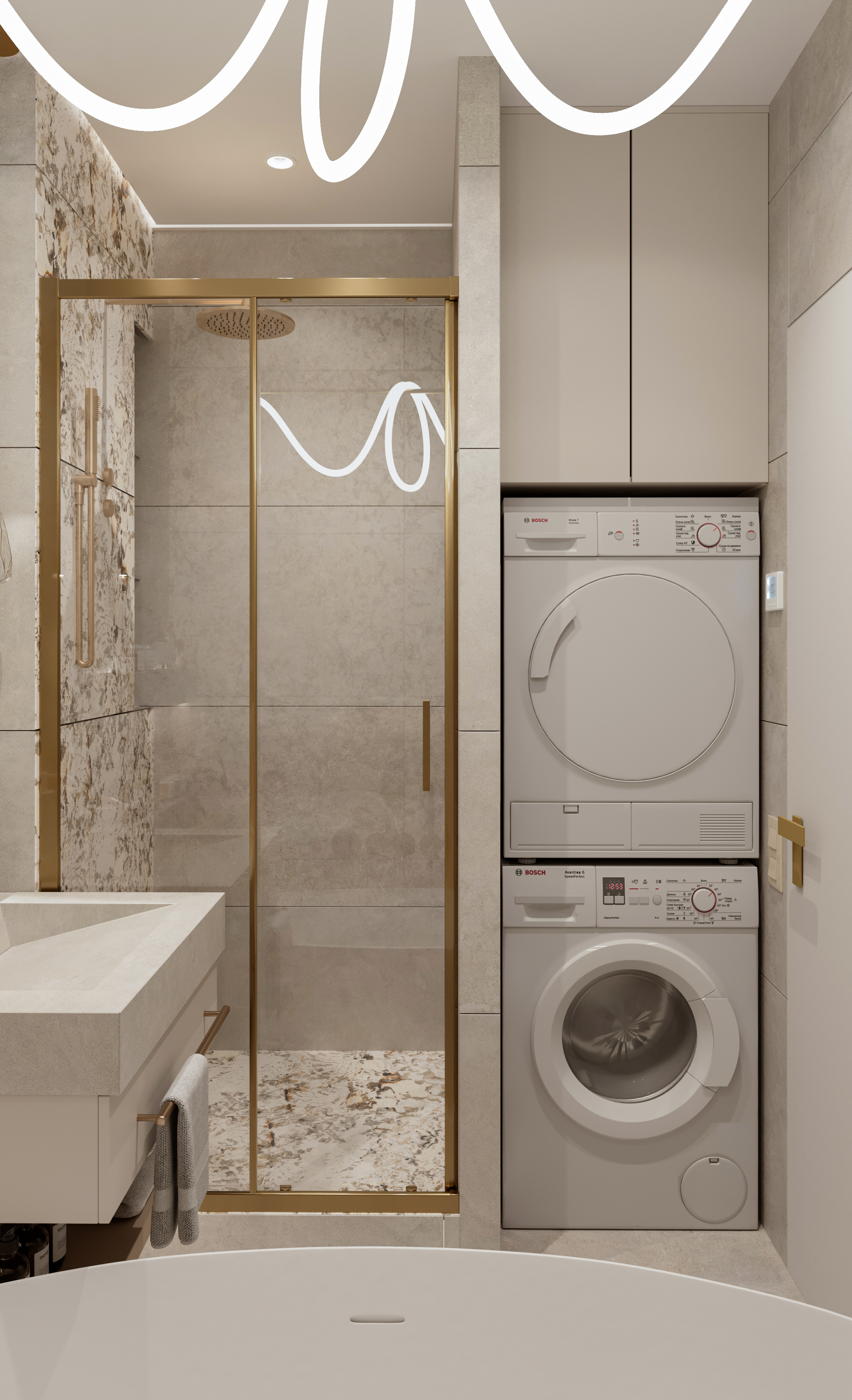 Ванная с отдельно стоящей ванной. Современный стиль