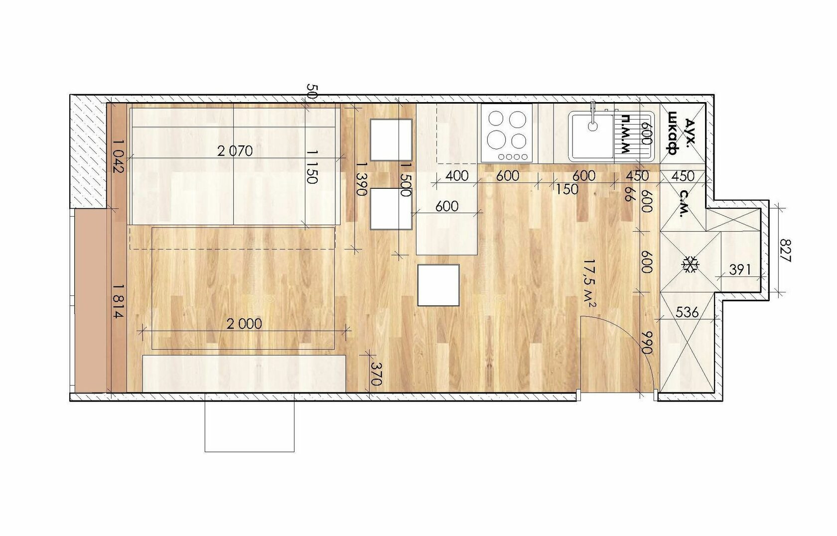 Комната: кухня, гостиная и спальня - ремонт для телепроекта