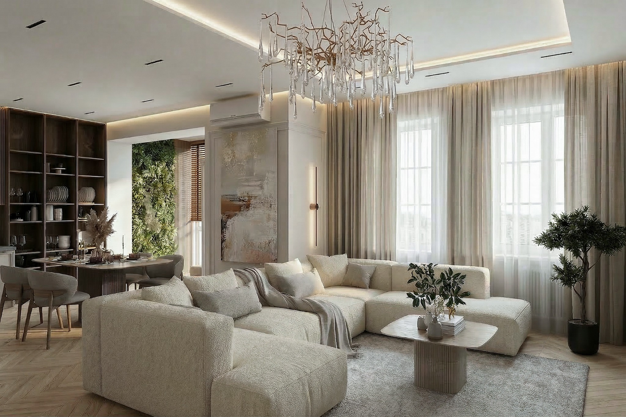 Обложка проекта: Кухня-гостиная 96 м² в Самаре — объединение двух комнат и лоджия как продолжение пространства