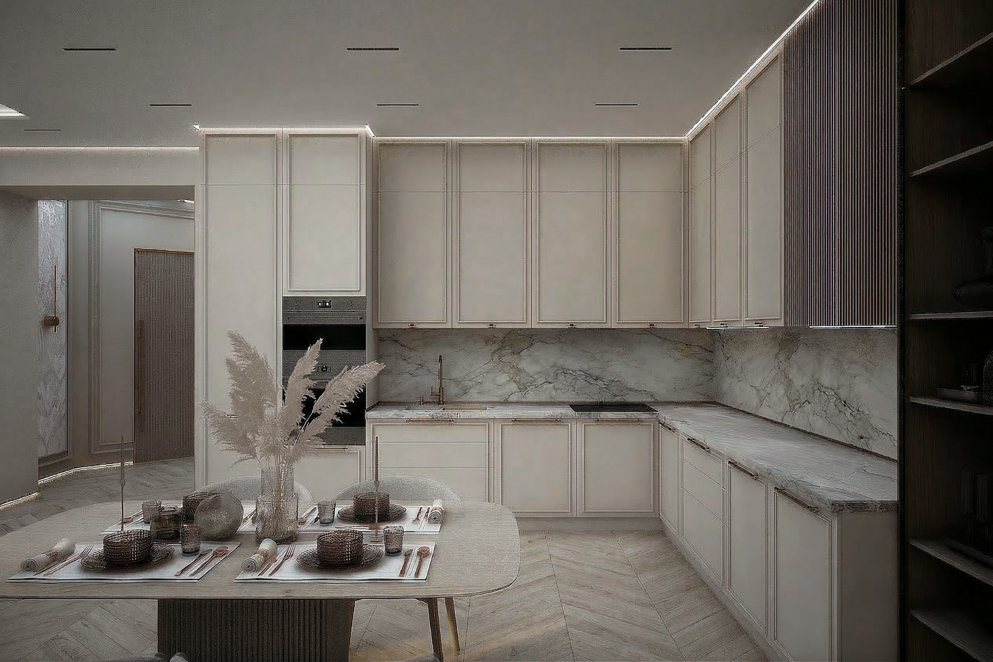 Г-образная кухня с дополнительным хранением