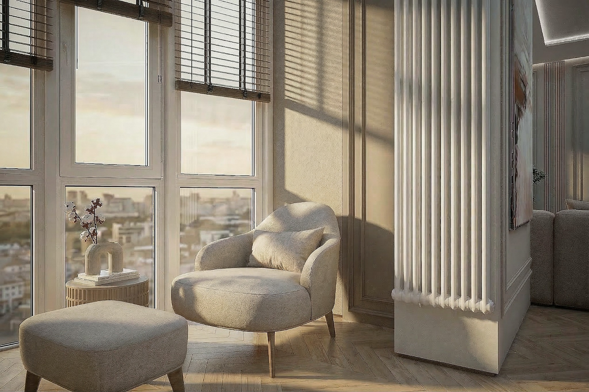 Зона отдыха у лоджии в кухне-гостиной