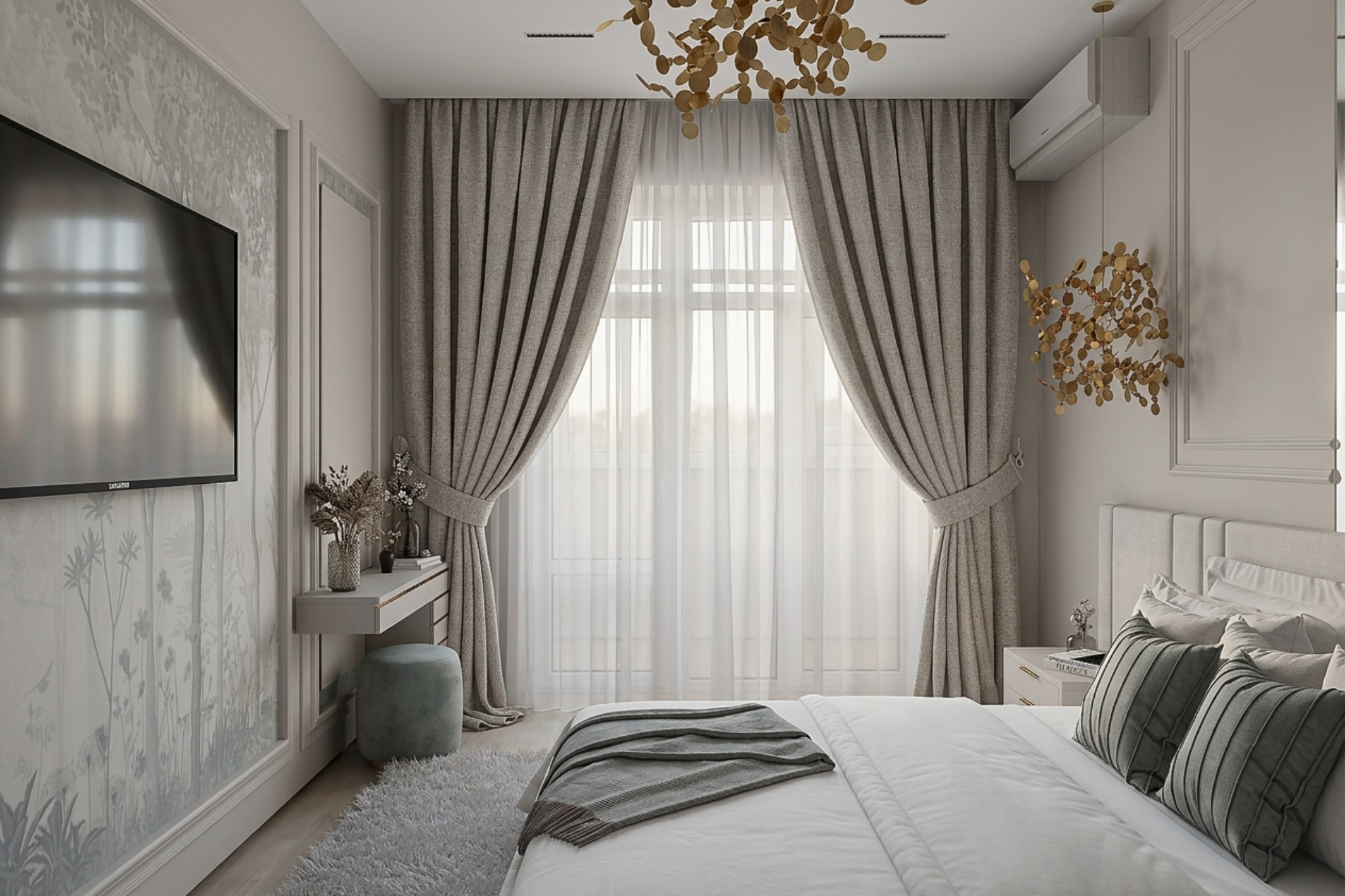 Обложка проекта: Светлая спальня в квартире 96 м² в Самаре - встроенный шкаф до потолка и спокойная цельная композиция