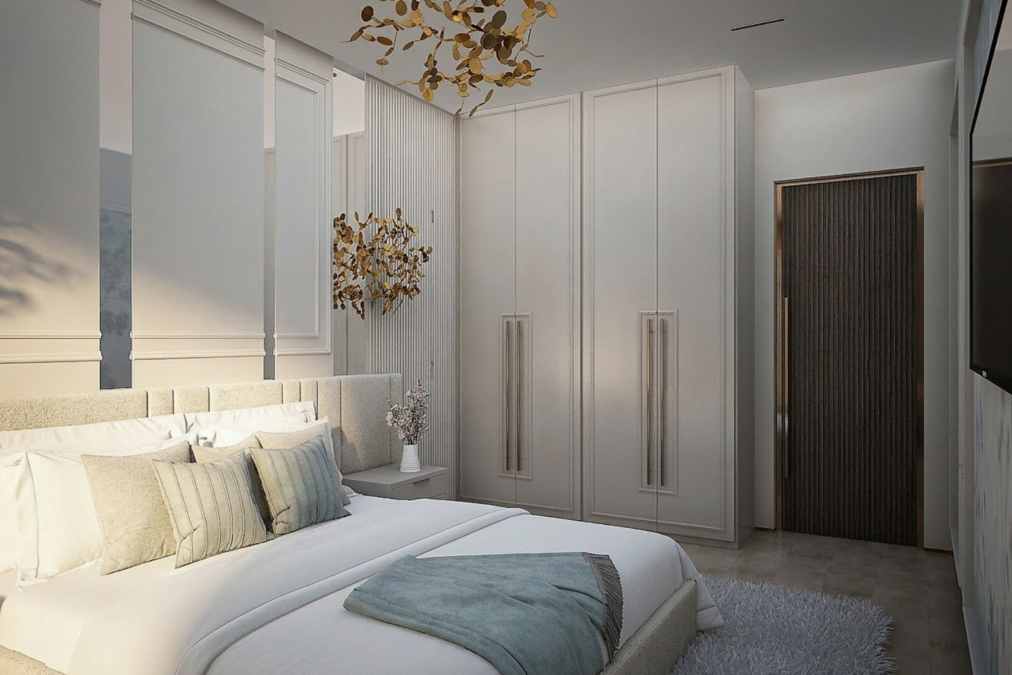 Встроенный шкаф до потолка в спальне